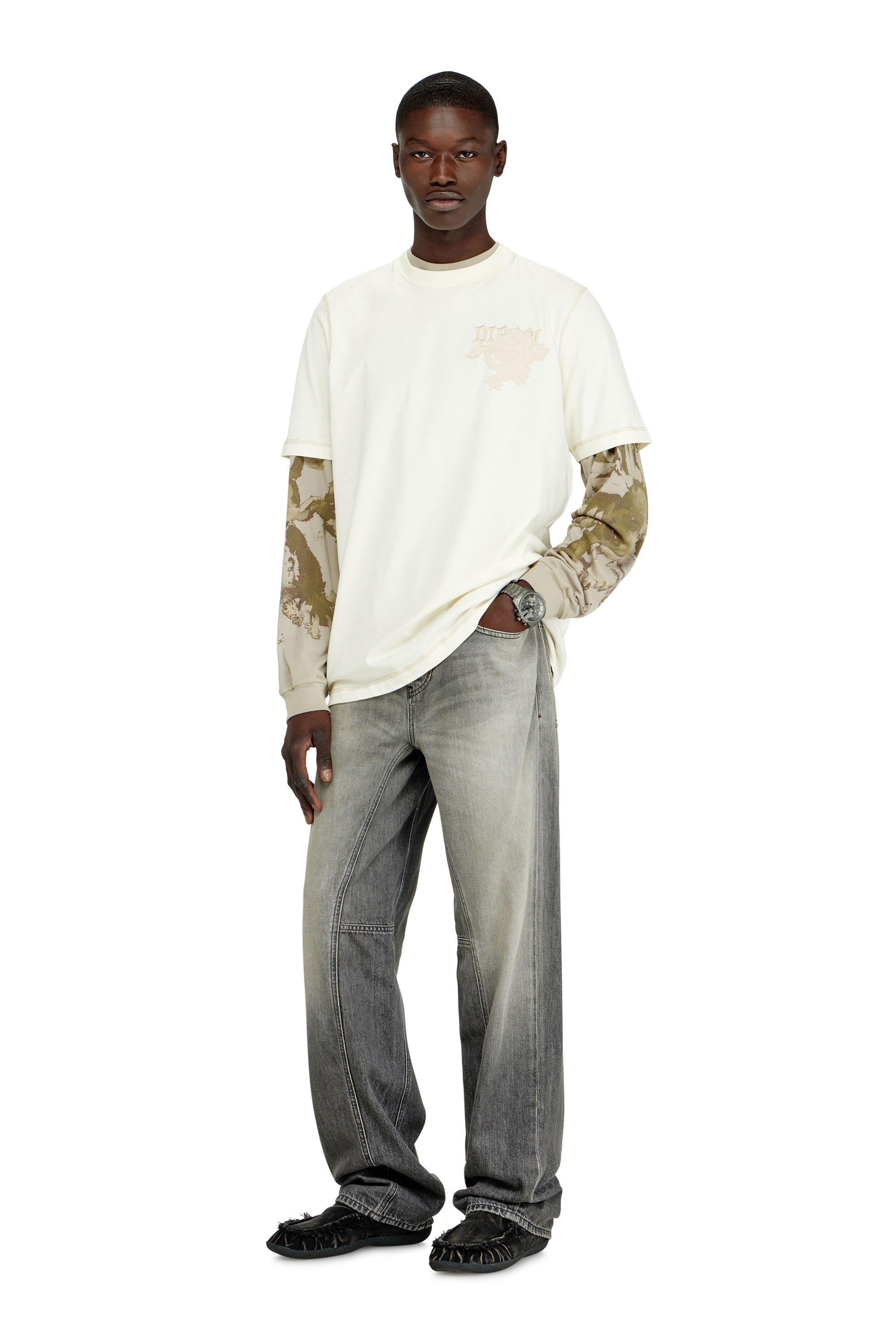 Diesel - T-ADJUST-NOTCH, Man's Regular T-shirt with embroidered patch in null - 2