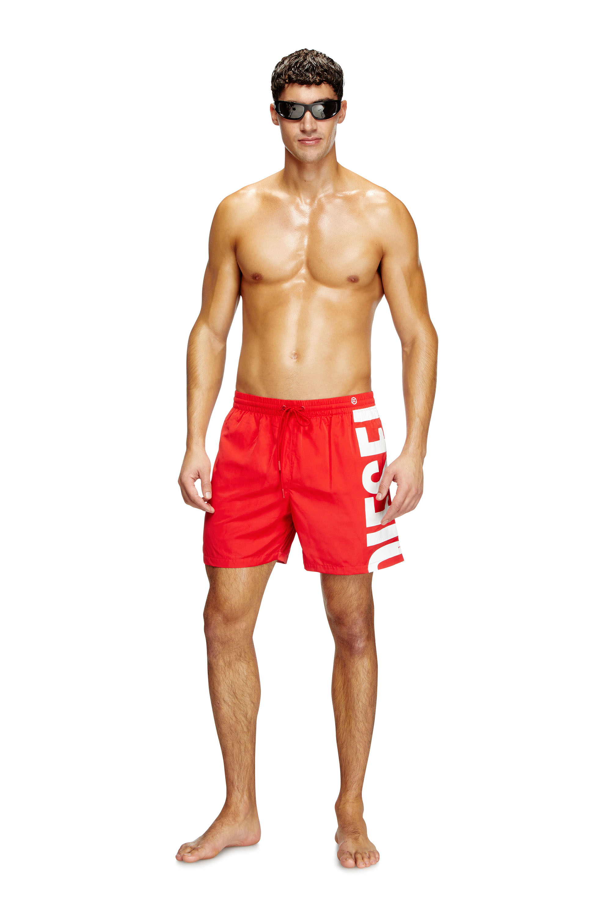 Diesel - RIO-41-D-CORE, Man's Mid-length swim shorts with maxi logo in Red/White - 1