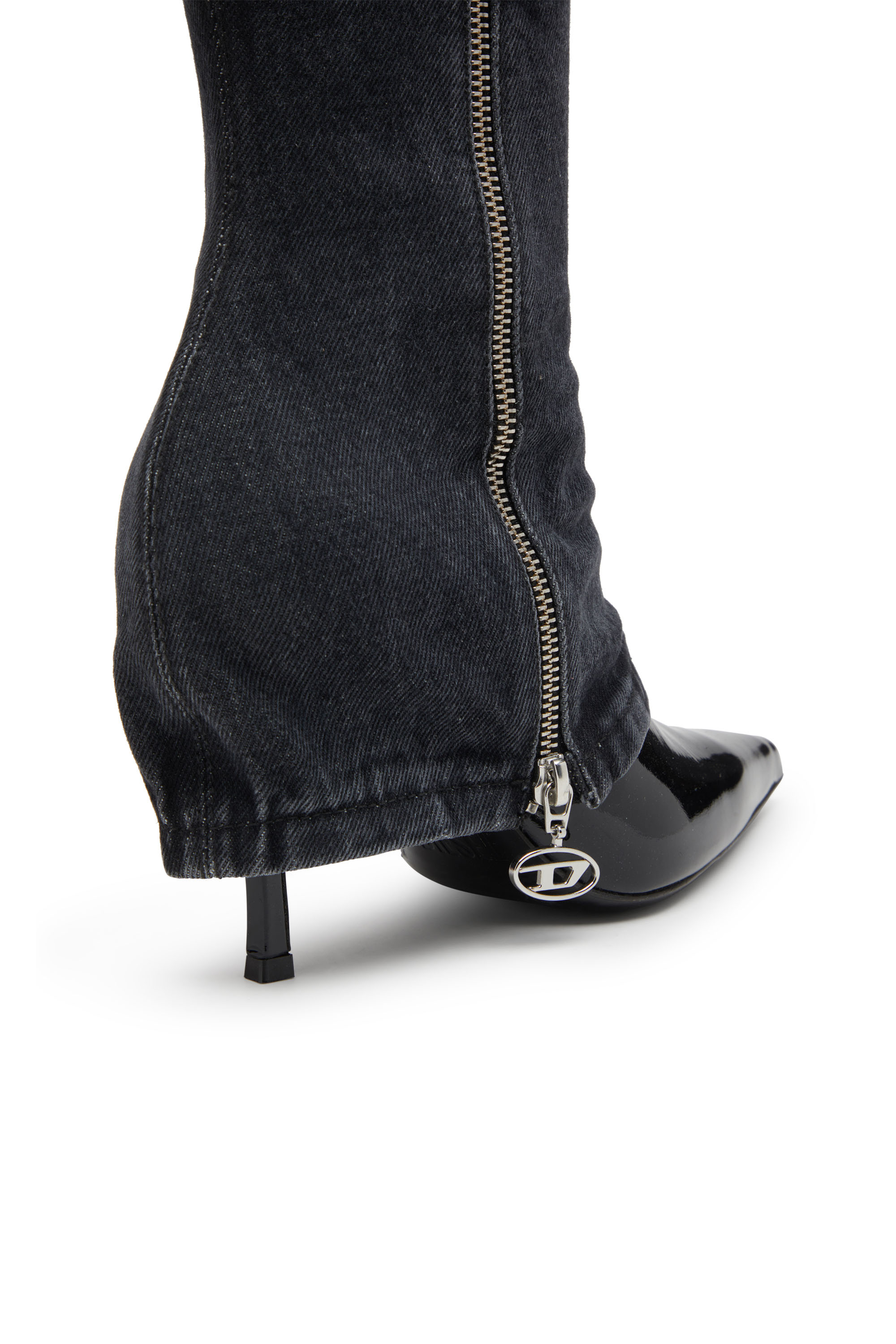 D-VENUS TWISTED BOOT, Black Diesel - D-VENUS TWISTED BOOT, Woman's D-Venus-Stiletto knee boots with jean trompe l'oeil in Black - 5