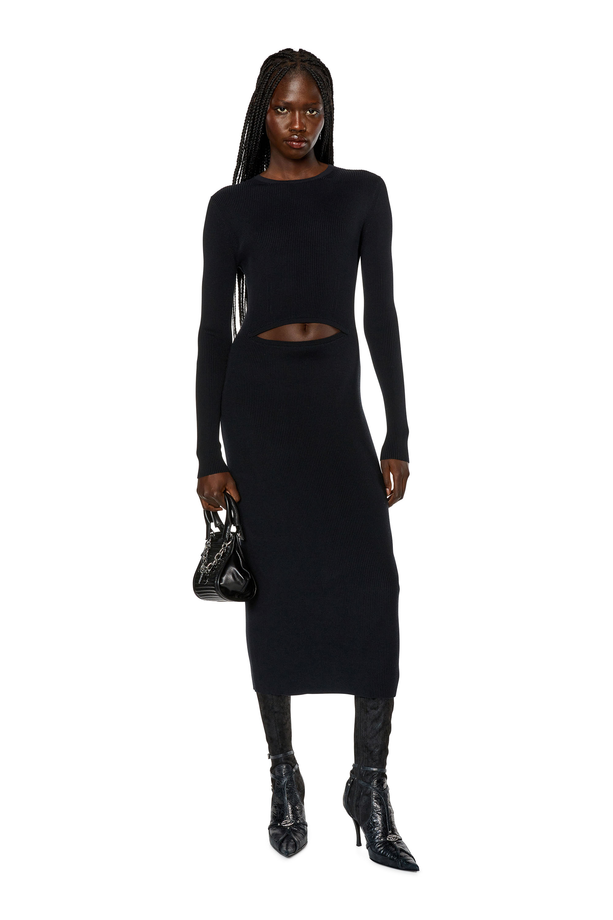 Diesel - M-PELAGOS, Woman Wool-blend dress with cut-out in Black - Image 2