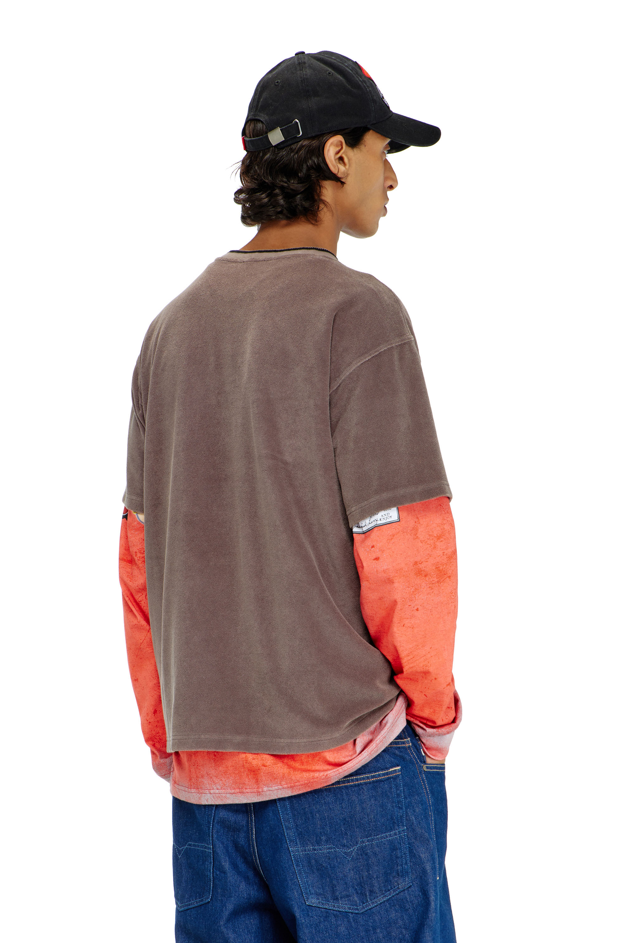 Diesel - T-SPONGY, Man's Chenille T-shirt with shield patch in Brown - 4