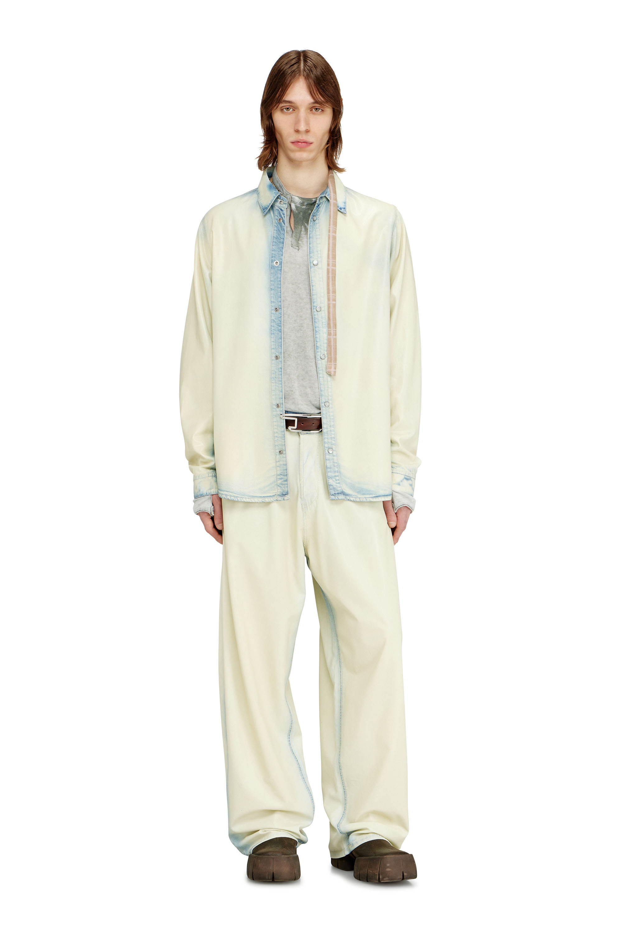 Diesel - D-SYNAR-FSI1, Man's Shirt in fluid X-Ray bleach denim in Blue/White - 1