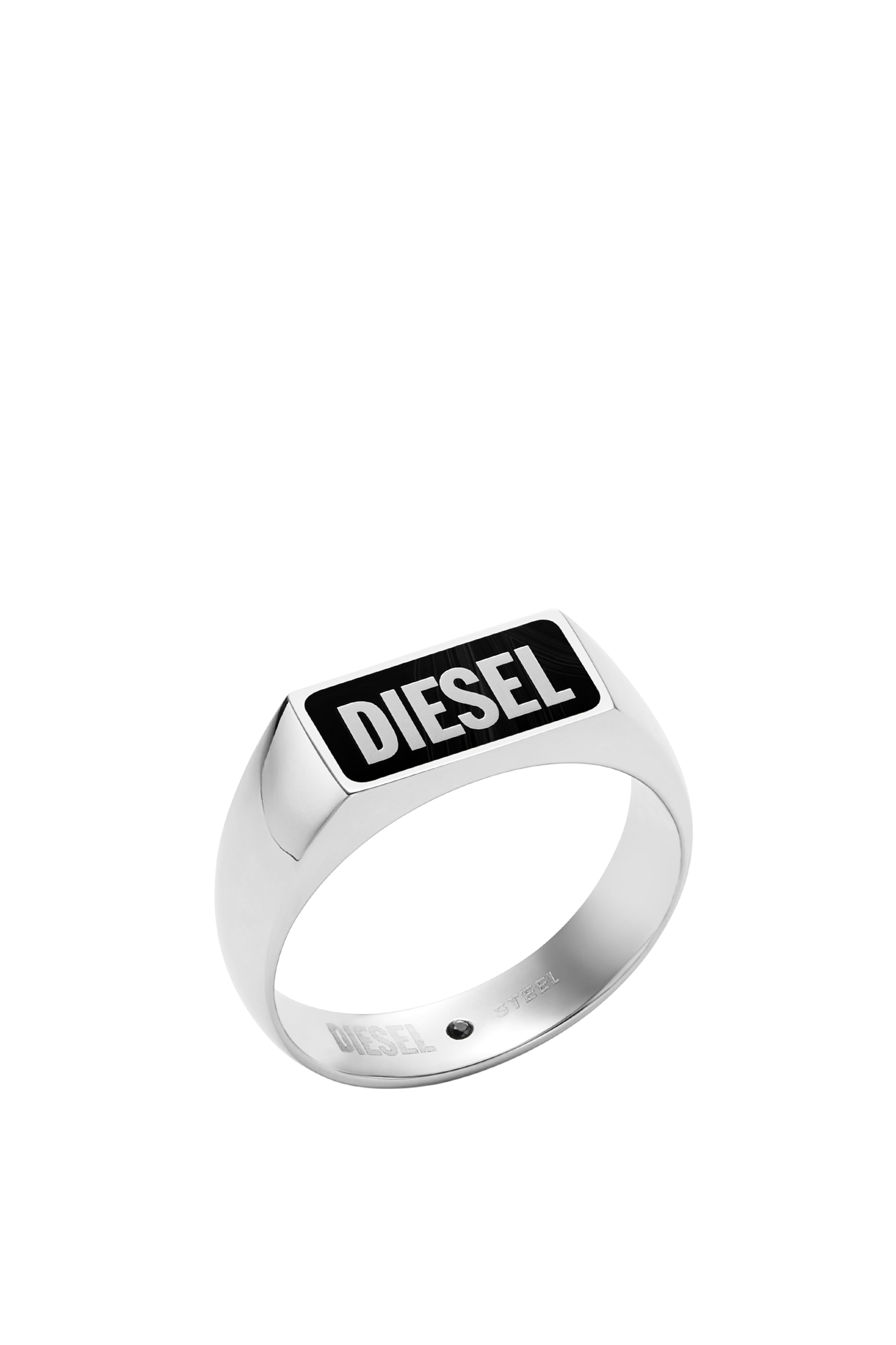 Diesel - DX1512, Man's Black agate signet ring in Silver - 1