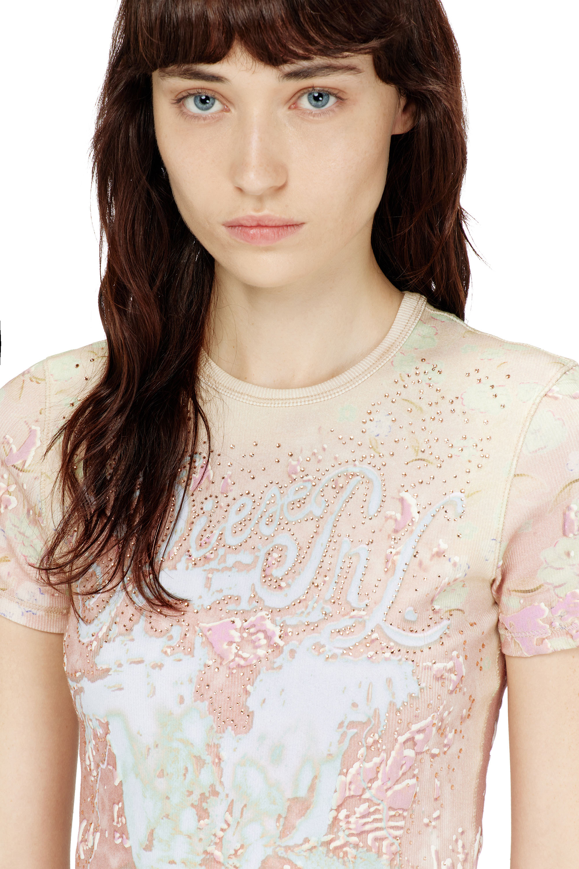 Diesel - T-BRIL, Woman's Animalier-print top with crystals in Face Powder - 5
