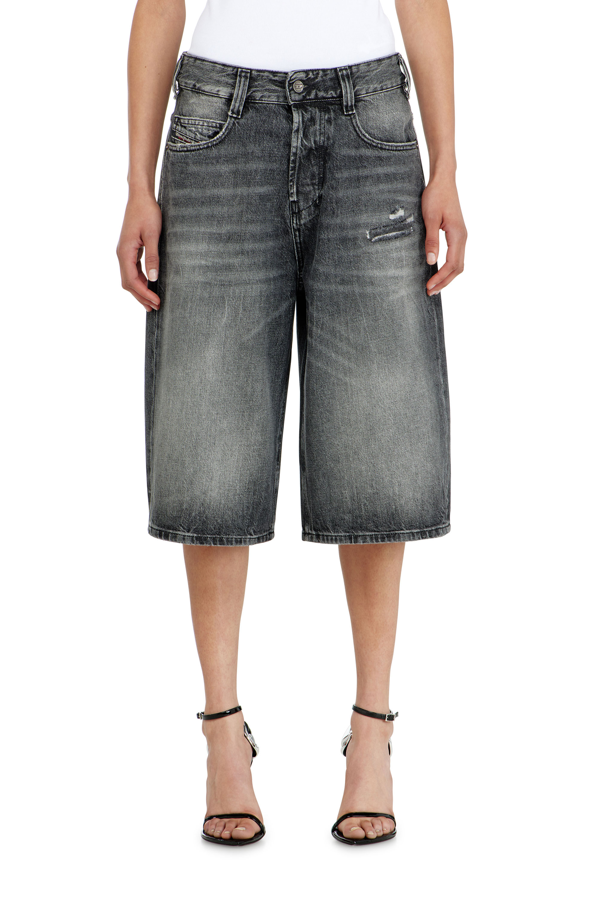 Diesel - D-ENIM-M-SHORT, Unisex's Denim relaxed shorts with abrasions in Dark grey - 2