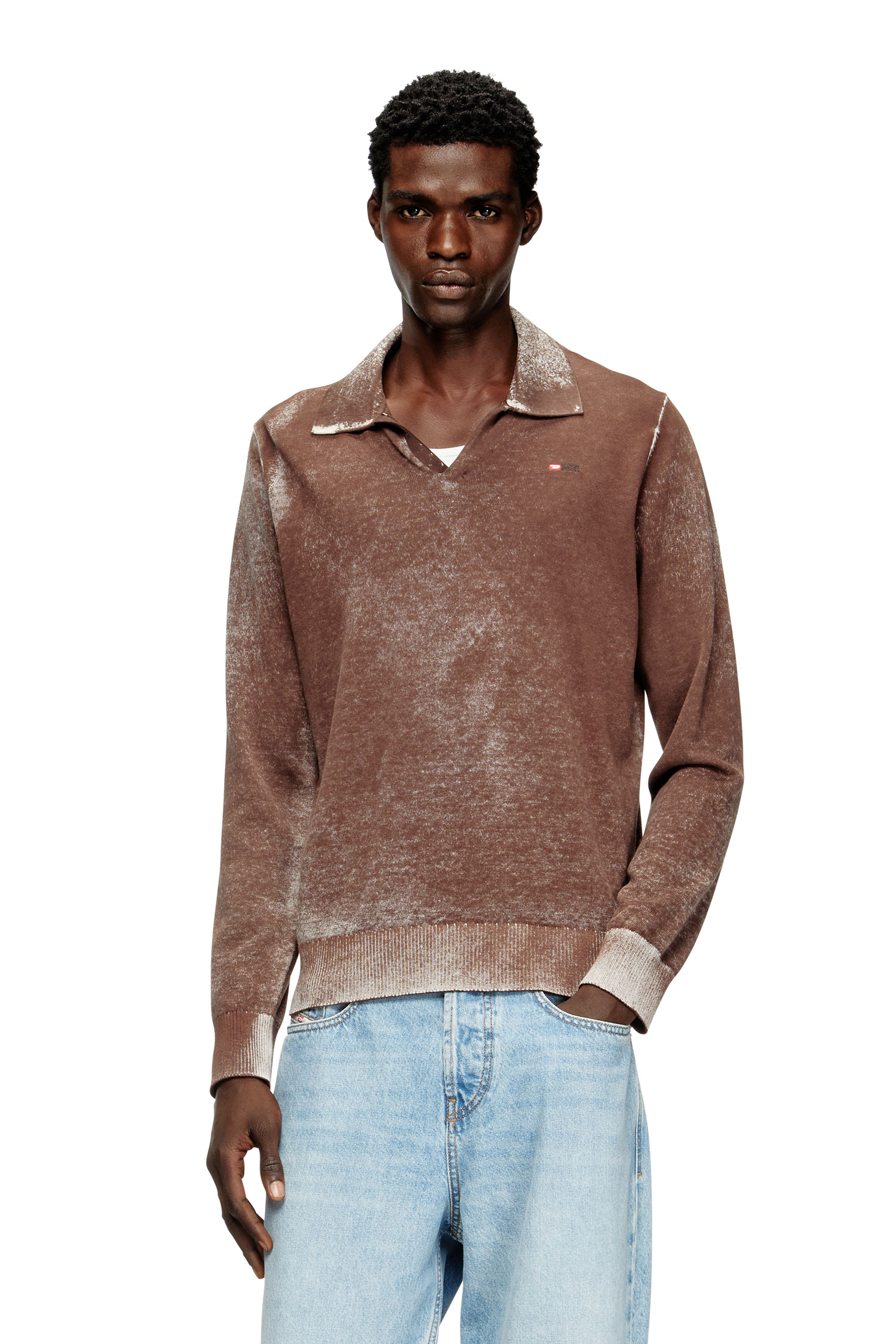Diesel - K-LAWRENCE, Man's Polo jumper with faded reverse print in Brown/Grey - 3