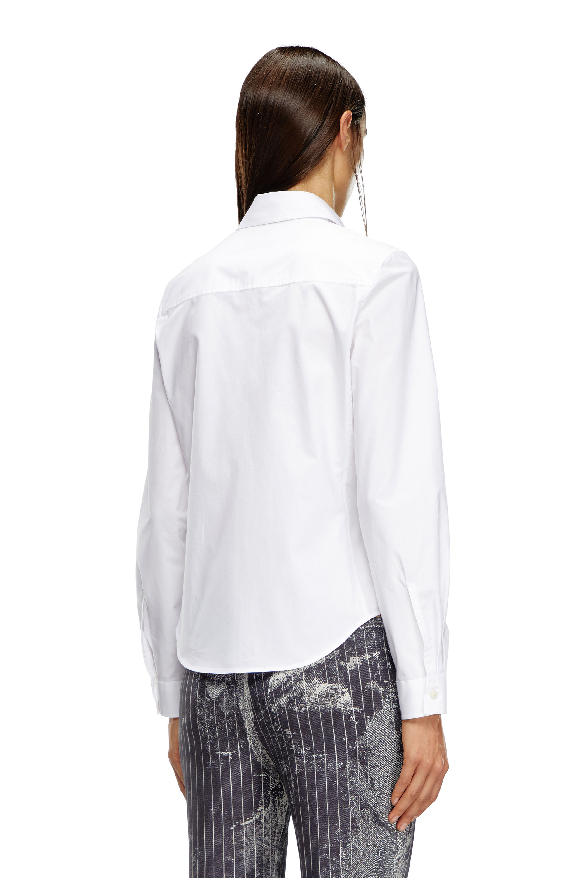 Diesel - C-GISEL-P1, Woman Shirt with logo-embroidered collar in White - Image 3