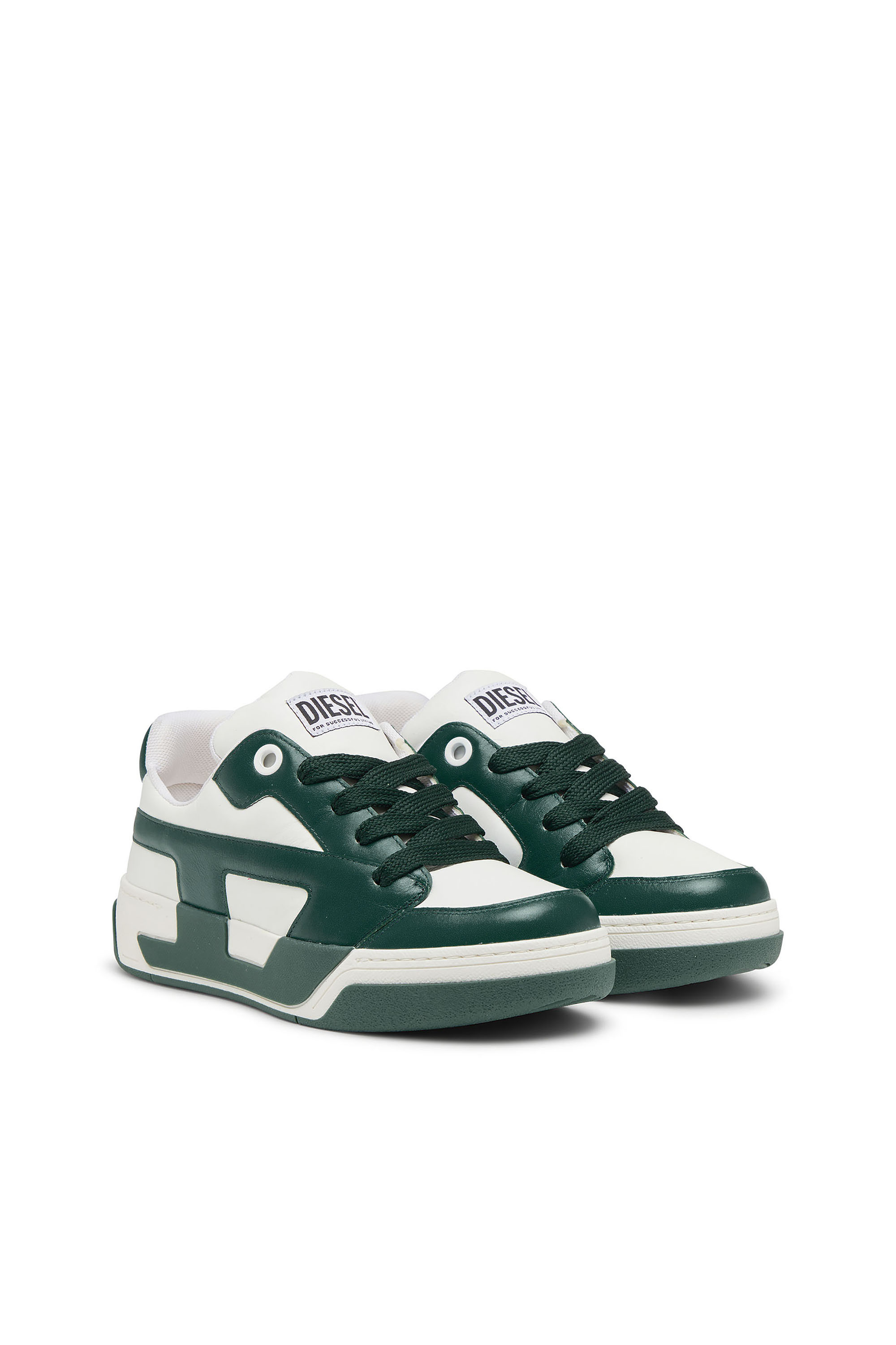 Diesel - S-D-OLLIE LOW, Man's D-Ollie-Sneakers in colour-block leather in White/Green - 2