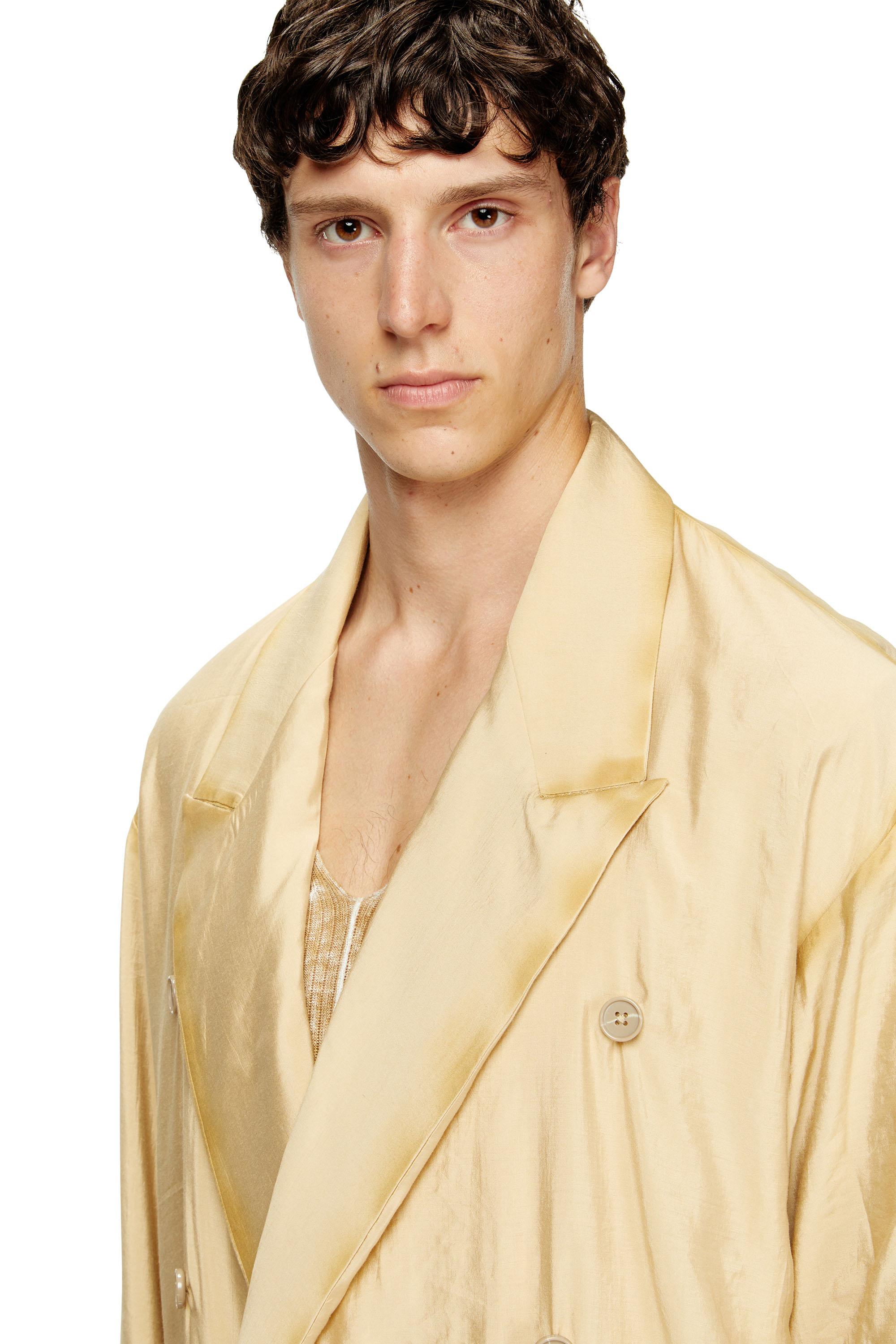 Diesel - J-KEYSERY, Man's Double-breasted blazer in wrinkled shell in Beige - 5