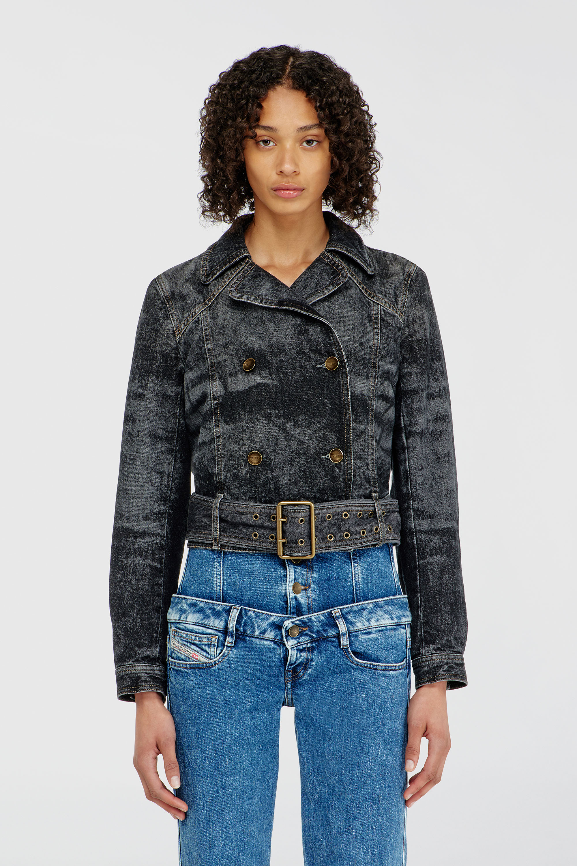Diesel - DE-LEGEND-S, Woman's Cropped denim jacket with belt in Black - 3