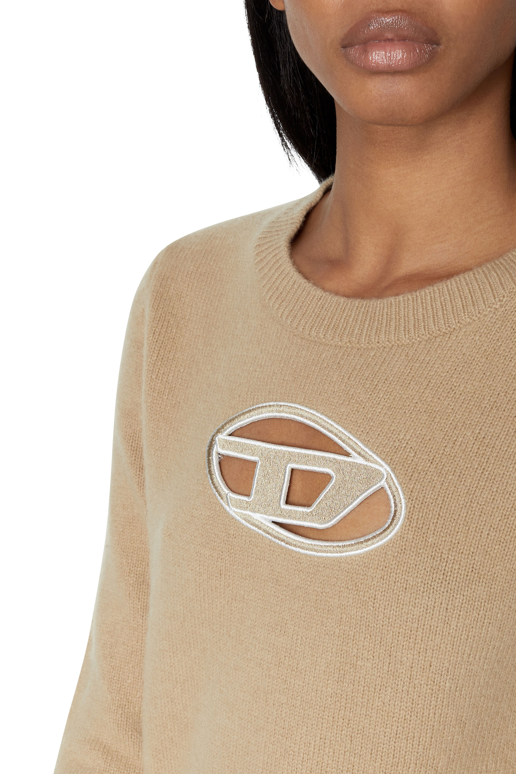Diesel - M-AREESA, Woman Jumper with embroidered cut-out logo in Beige - Image 4