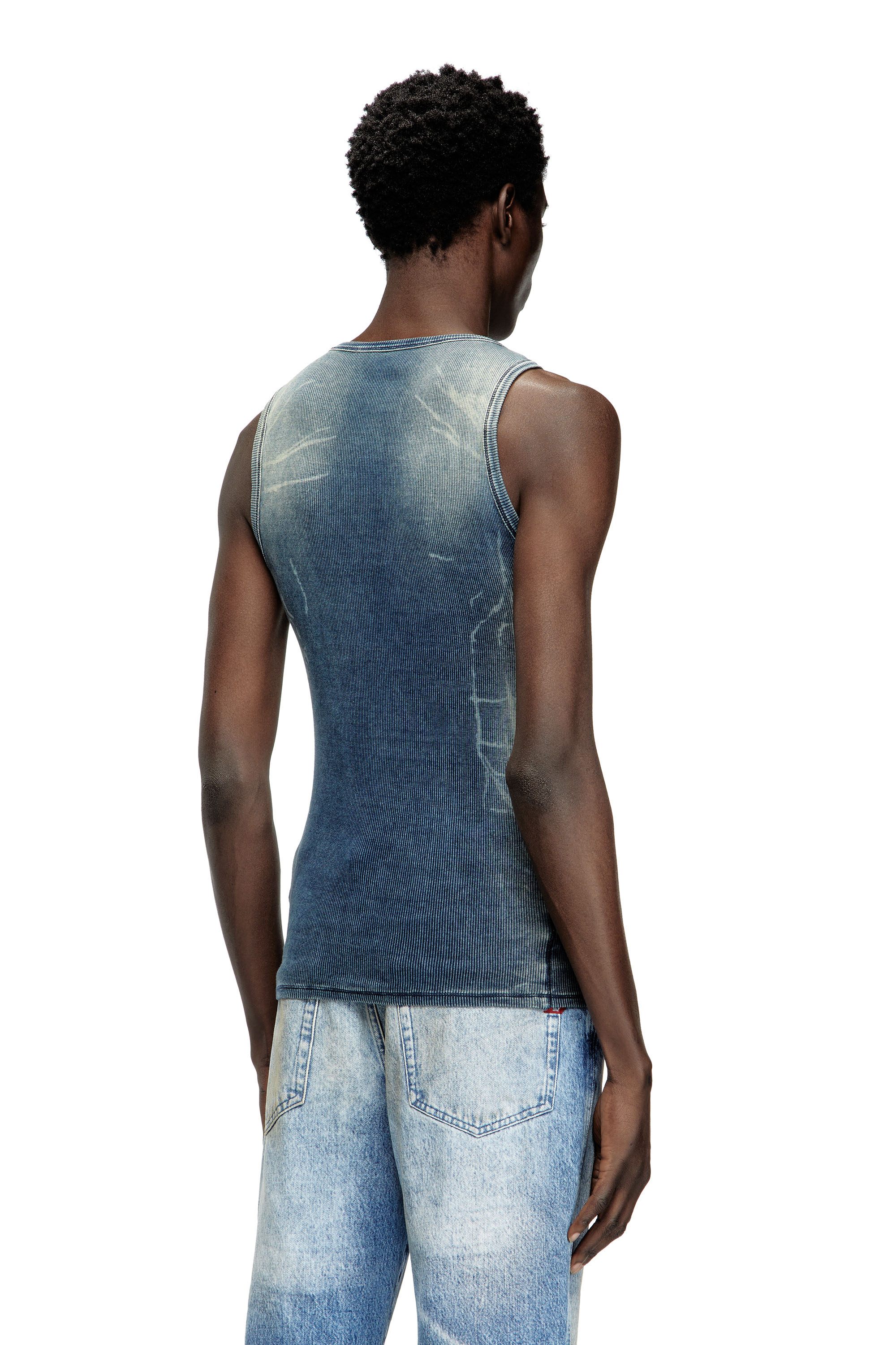 Diesel - T-GO, Unisex's Ribbed tank top with denim trompe l'oeil in Dark Blue - 4