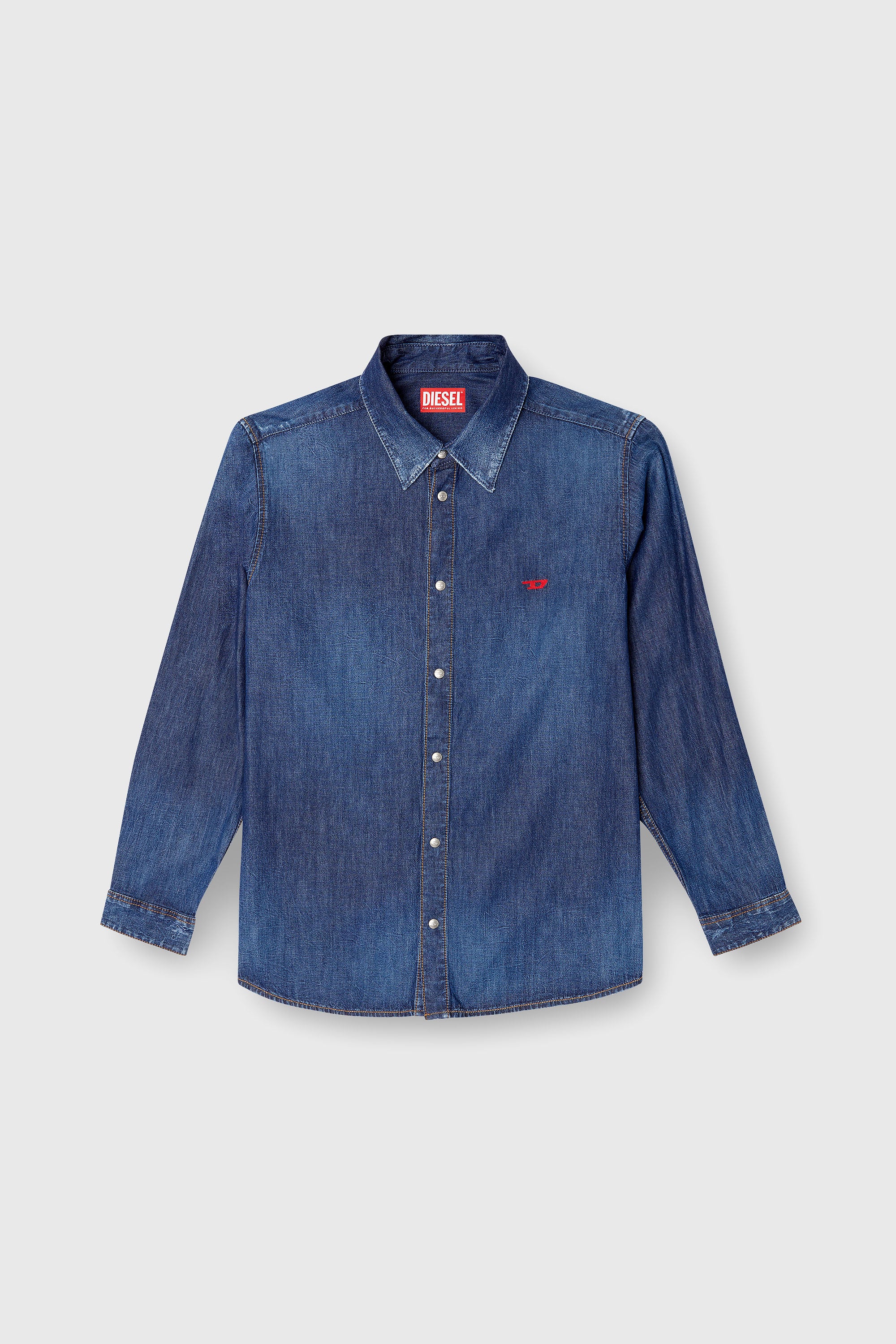 Diesel - D-SIMPLY, Man's Denim shirt with embroidered logo in Medium blue - 2