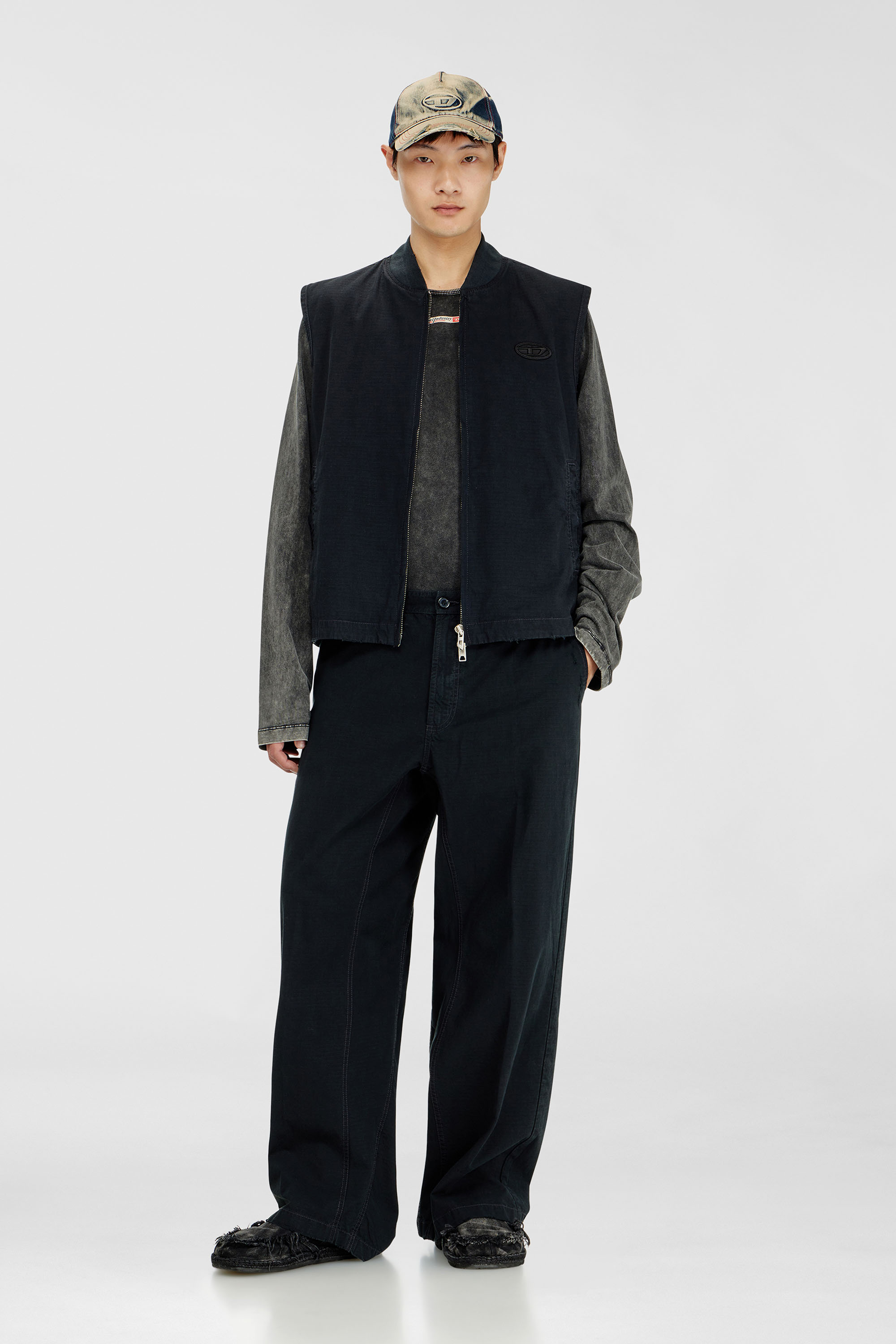 Diesel - P-BALL, Man's Cotton ripstop pants with side buckles in Black - 1