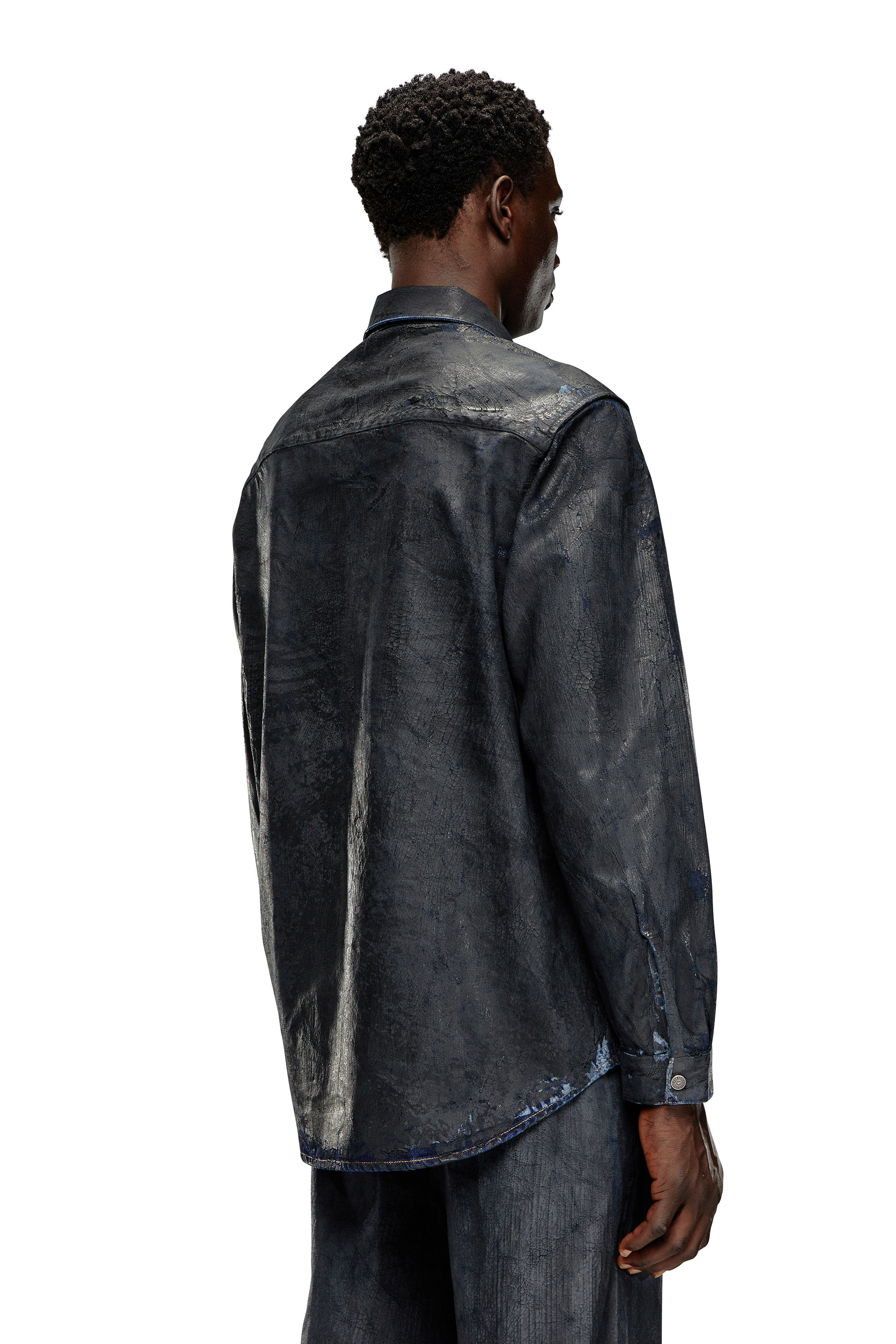 Diesel - D-SIMPLY-FSE, Man Denim shirt with craquelé coating in Black - Image 2