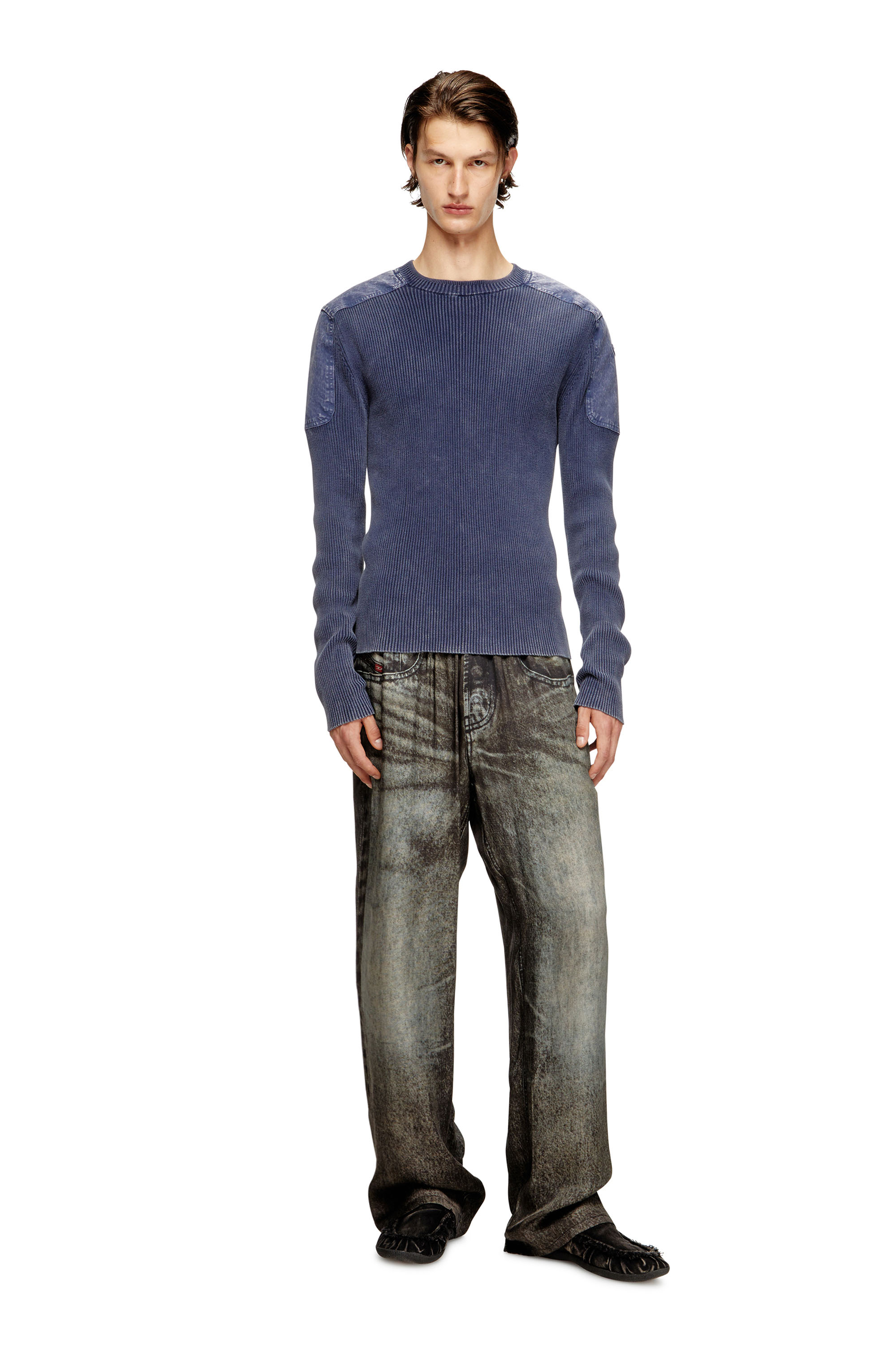 Diesel - K-MARTIN, Man's Jumper with contrast shoulder panels in Blue - 1