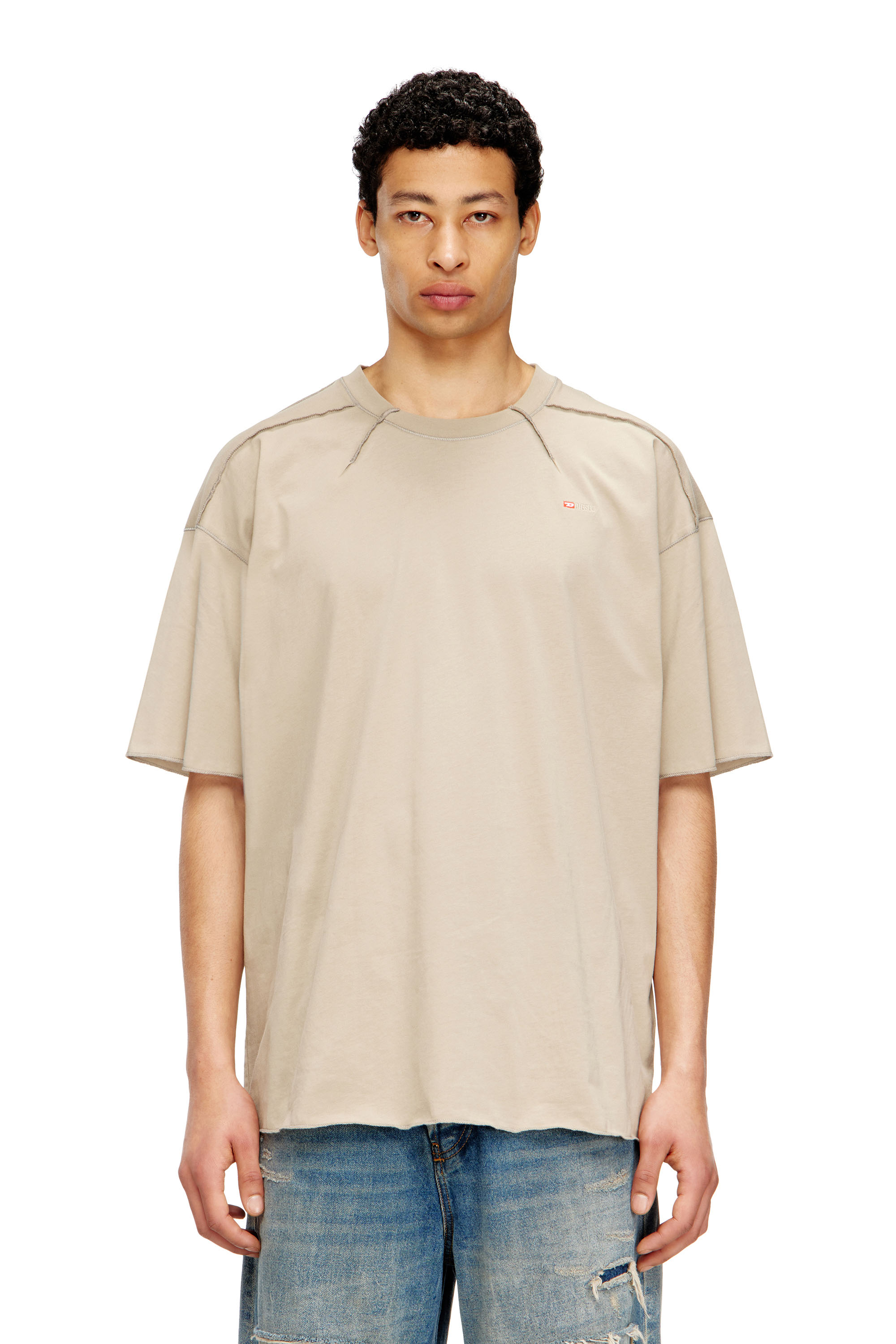 Diesel - T-CRAHOR-BOXT-T1, Man's Cotton T-shirt with micro embroidery in Beige - 1