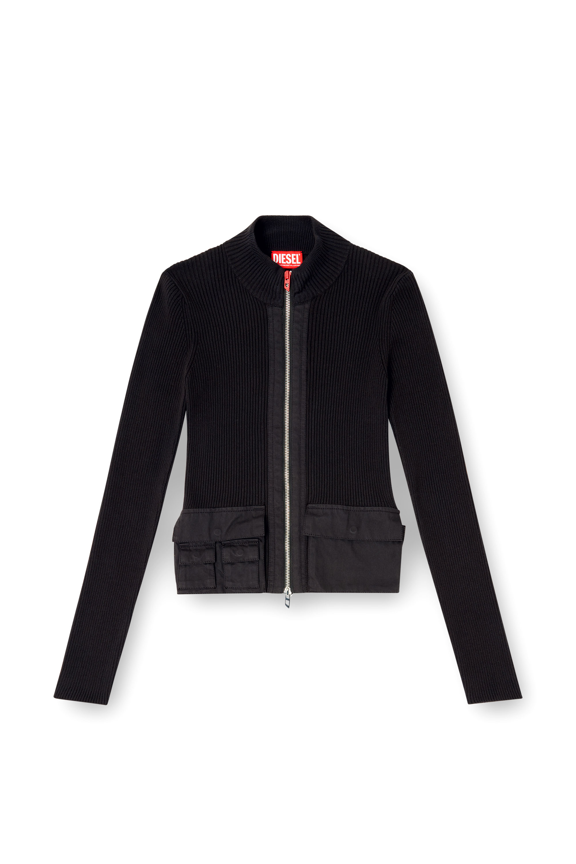 Diesel - M-MELISSA, Woman's Ribbed cardigan with cargo pockets in Black - 2