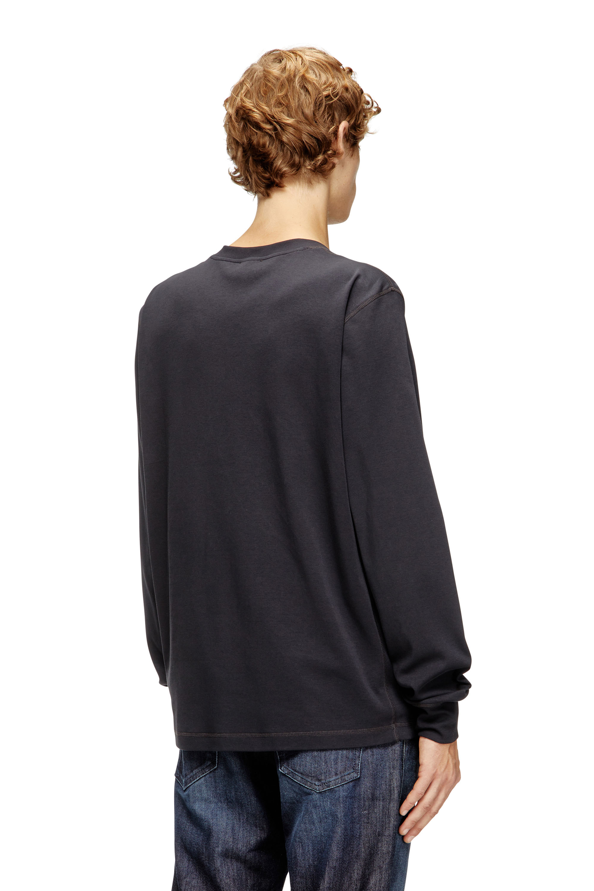 Diesel - T-MADJUST-LS-TR, Man's Cotton long-sleeve T-shirt with Oval D in Dark grey - 4