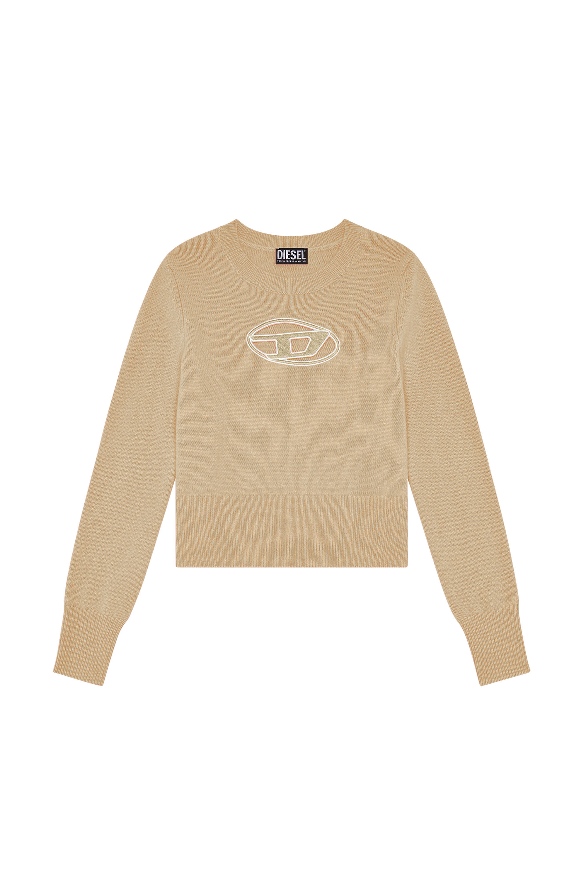 Diesel - M-AREESA, Woman Jumper with embroidered cut-out logo in Beige - Image 6