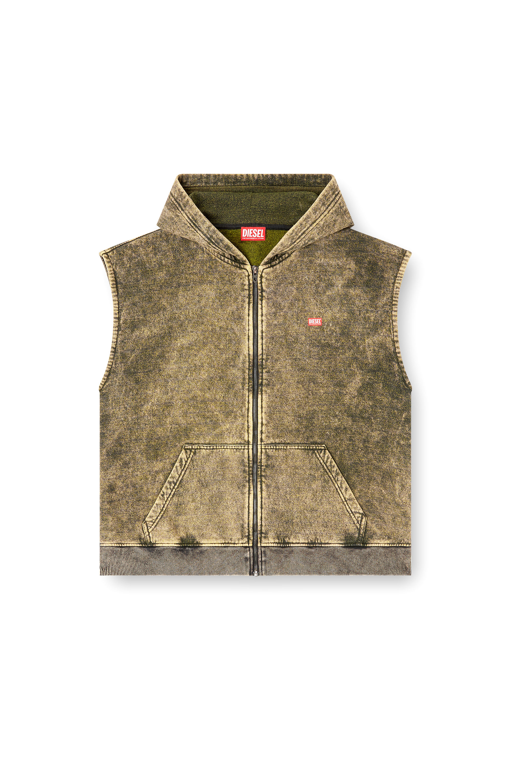 Diesel - S-BOXT-SL-ZIP, Man's Hoodie with acid wash and Diesel logo in Light Brown - 3