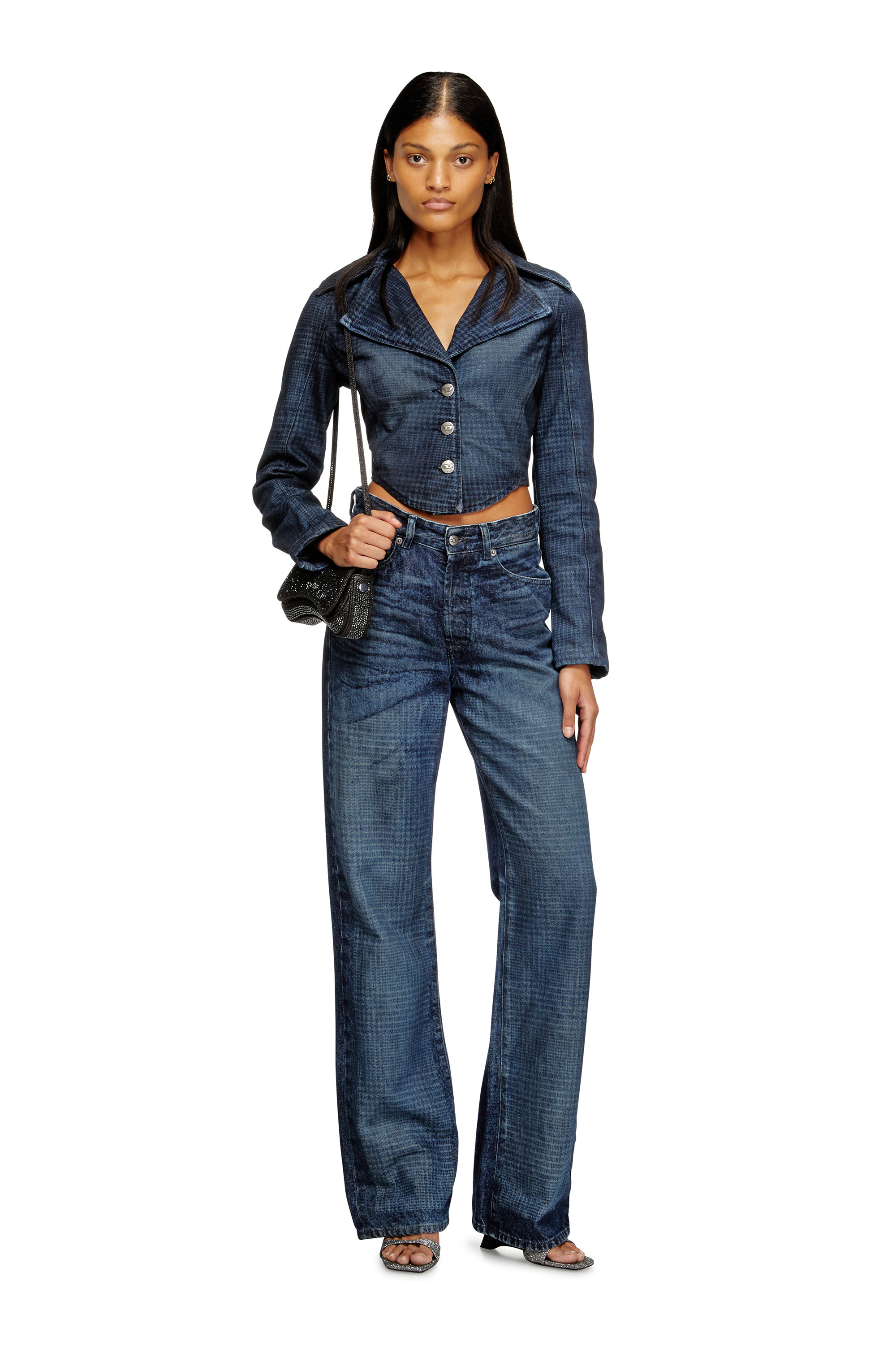 Diesel - DE-ALI-S, Woman's Cropped jacket in Prince of Wales denim in Dark Blue - 1