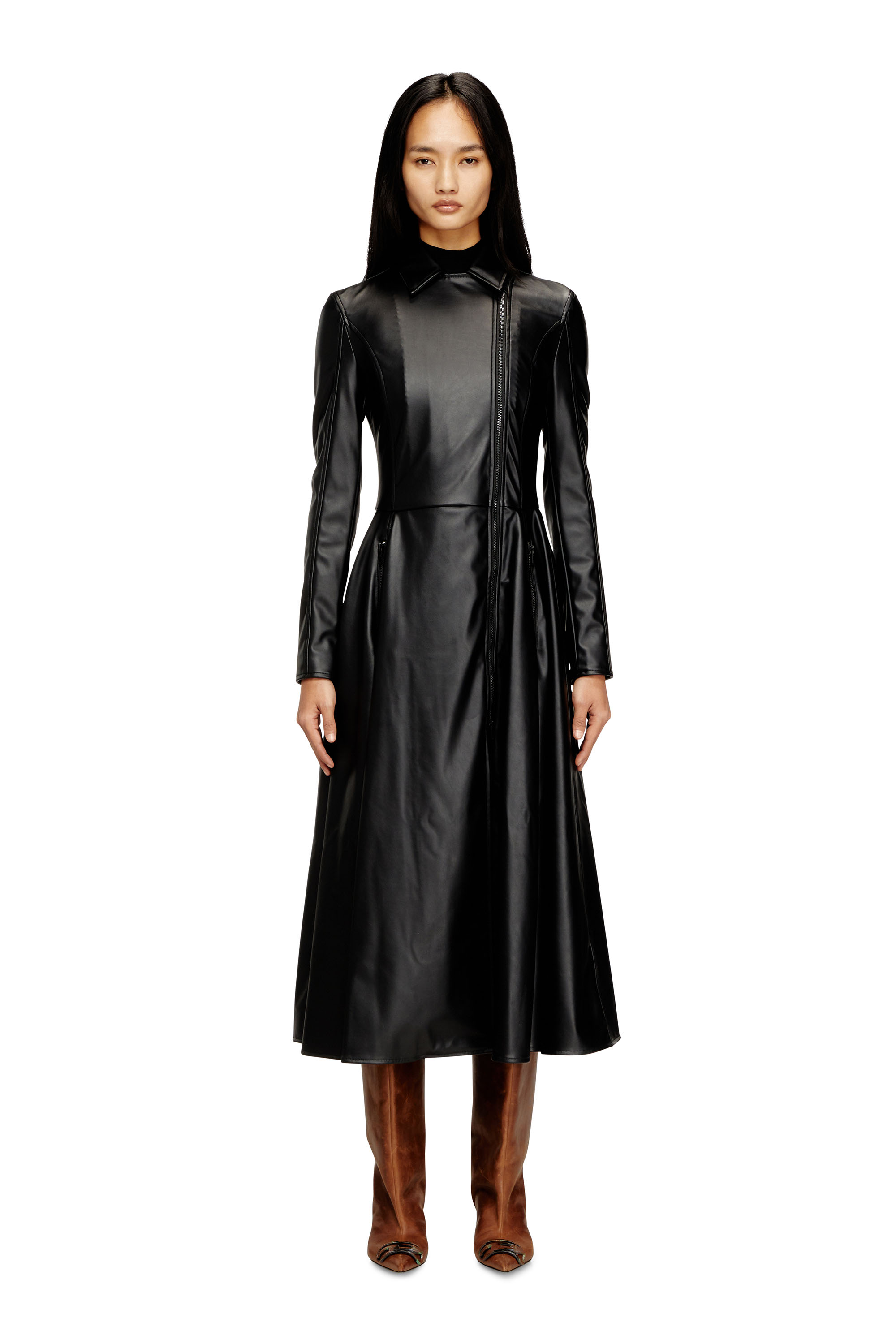 Diesel - D-RAGON, Woman's Midi coat dress with biker details in null - 2