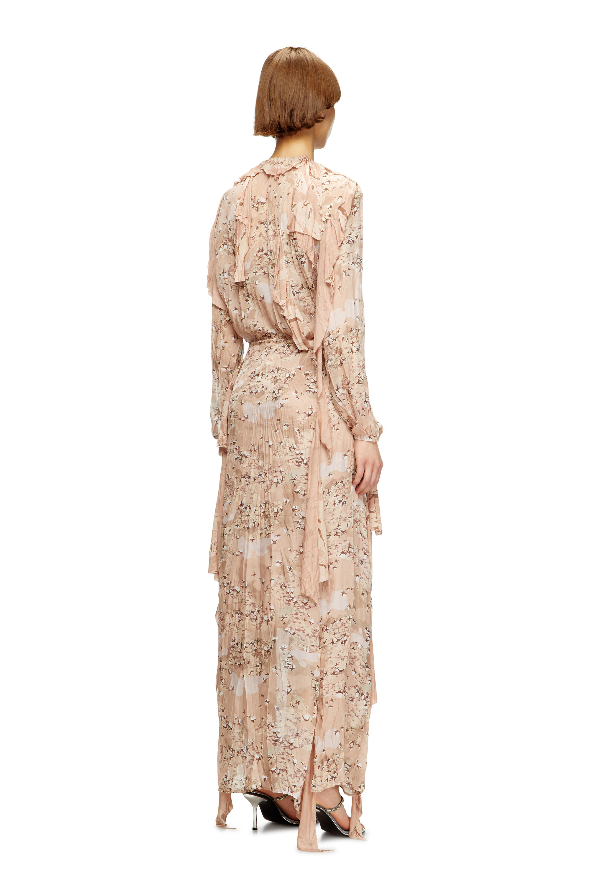 Diesel - D-AZZLING-R1, Woman's Ruffled maxi dress in camo chiffon in Face Powder - 4