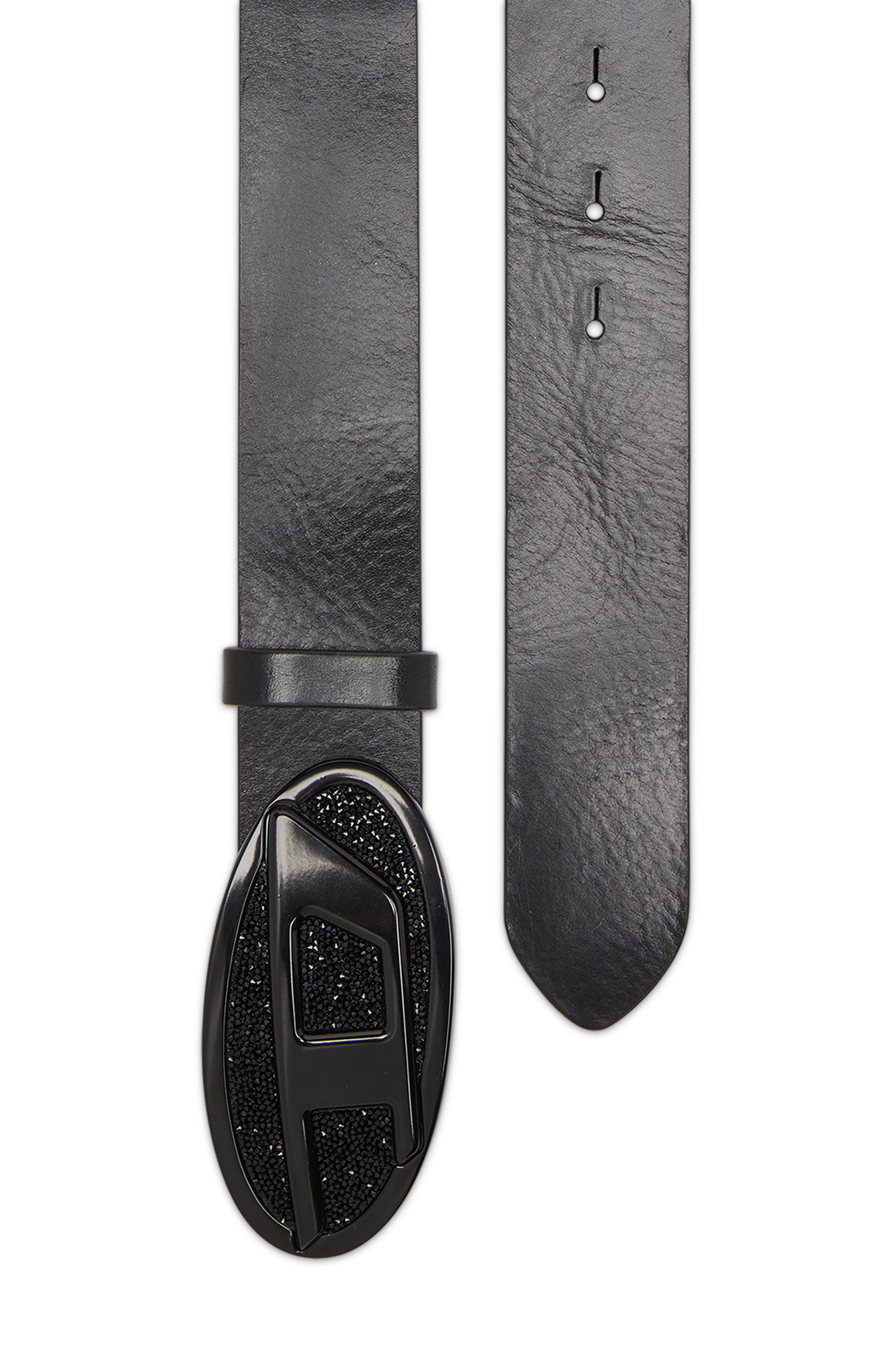 B-1DR 2.0 FULL ROCKS, Black Diesel - B-1DR 2.0 FULL ROCKS, Woman's 4cm leather belt with rhinestone Oval D buckle in Black - 2