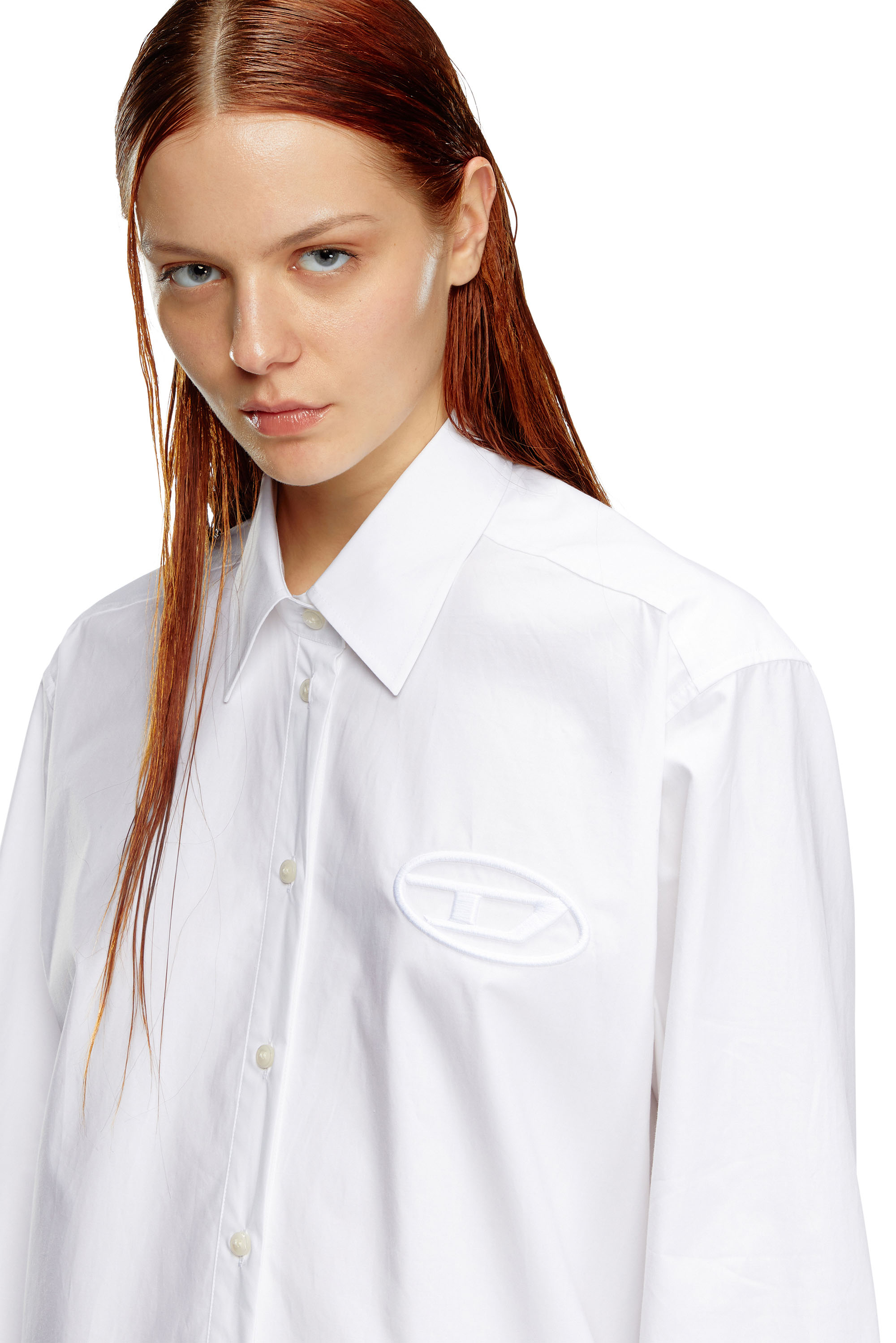 Diesel - D-DALIS, Woman Short shirt dress with embroidered logo in White - Image 4