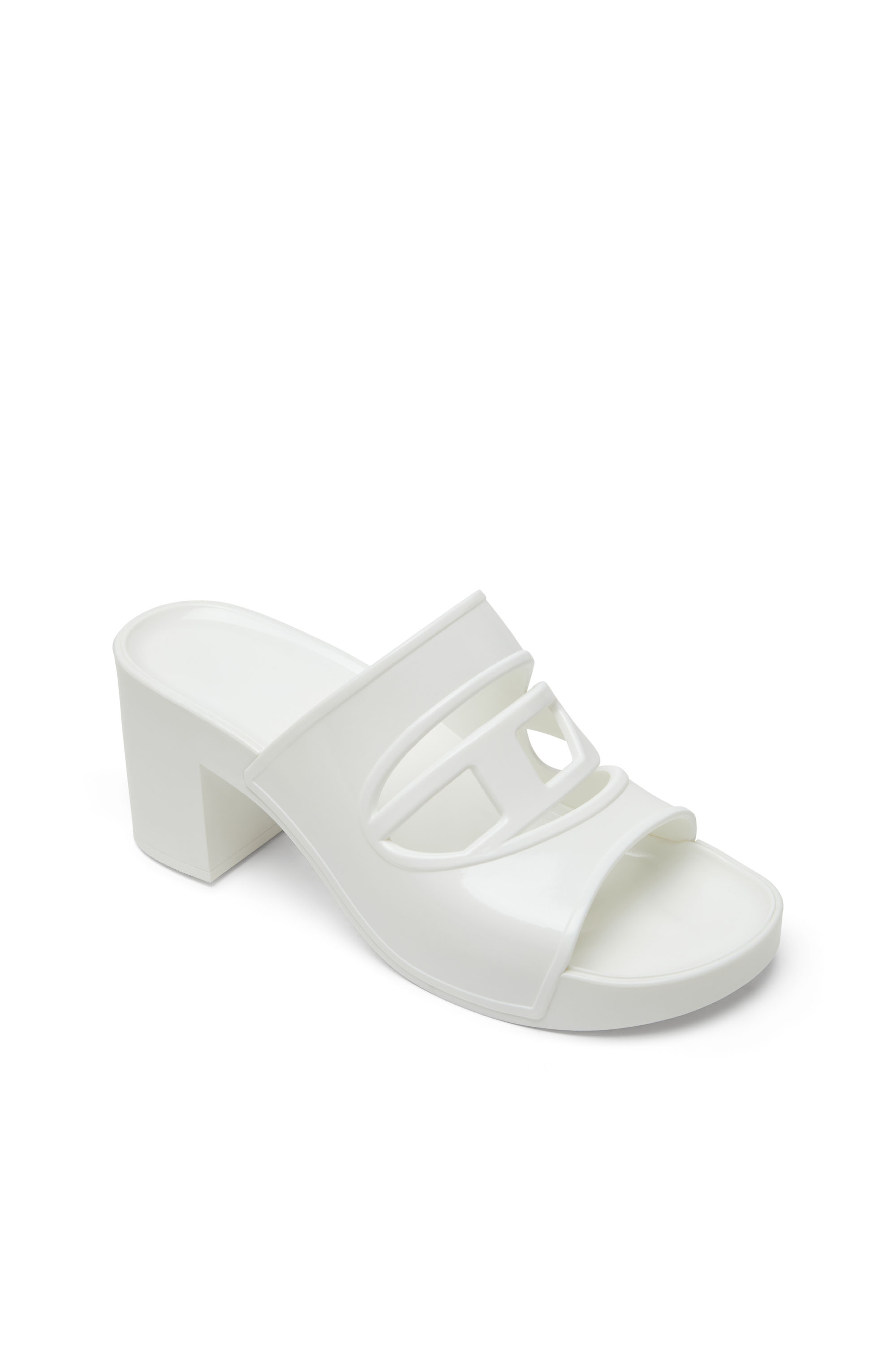 Diesel - SA-BONNIE, Woman's Sa-Bonnie-Heeled rubber slides with cut-out logo in White - 6