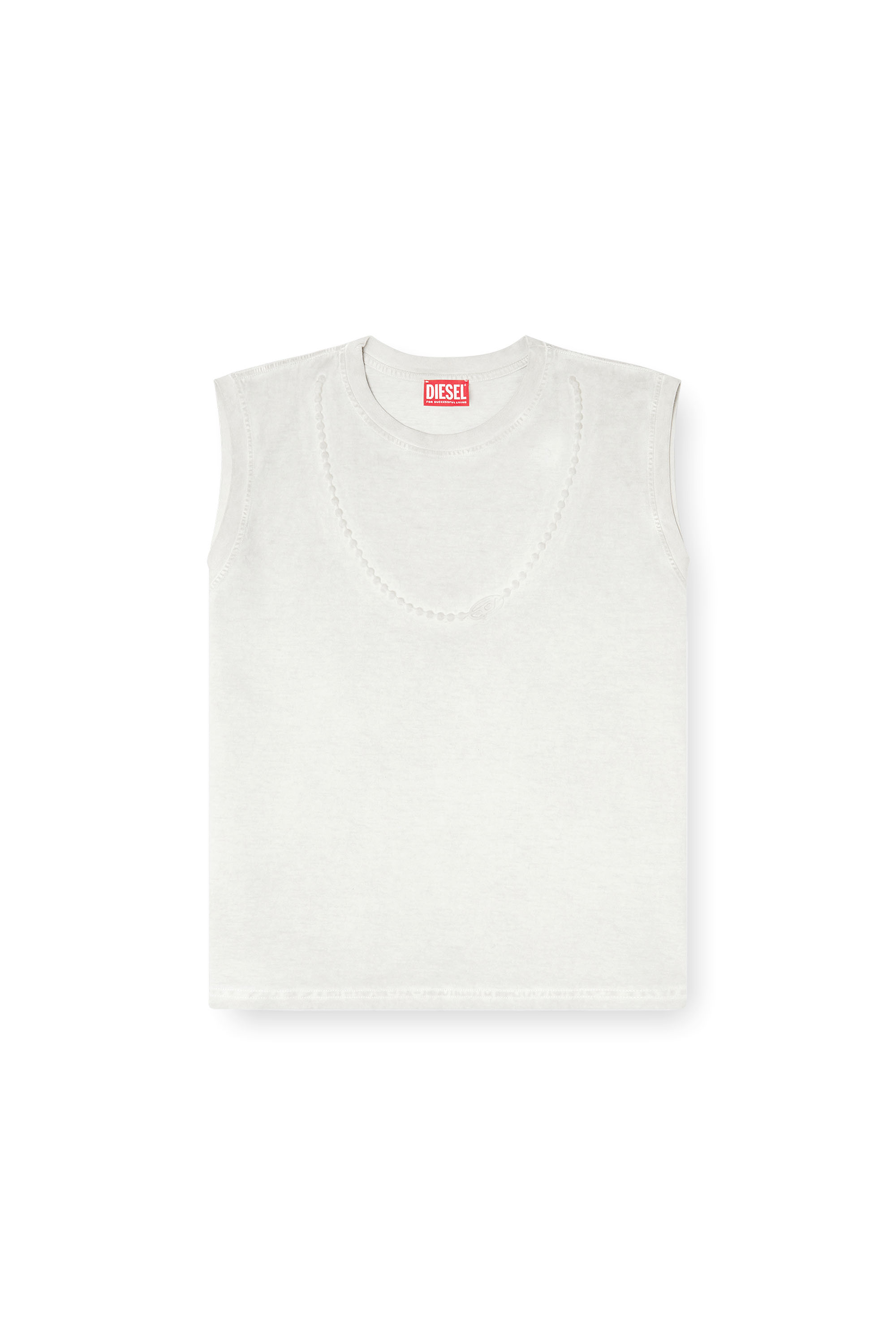 Diesel - T-EMBEJ, Woman's Sleeveless T-shirt with embossed chain in White - 3