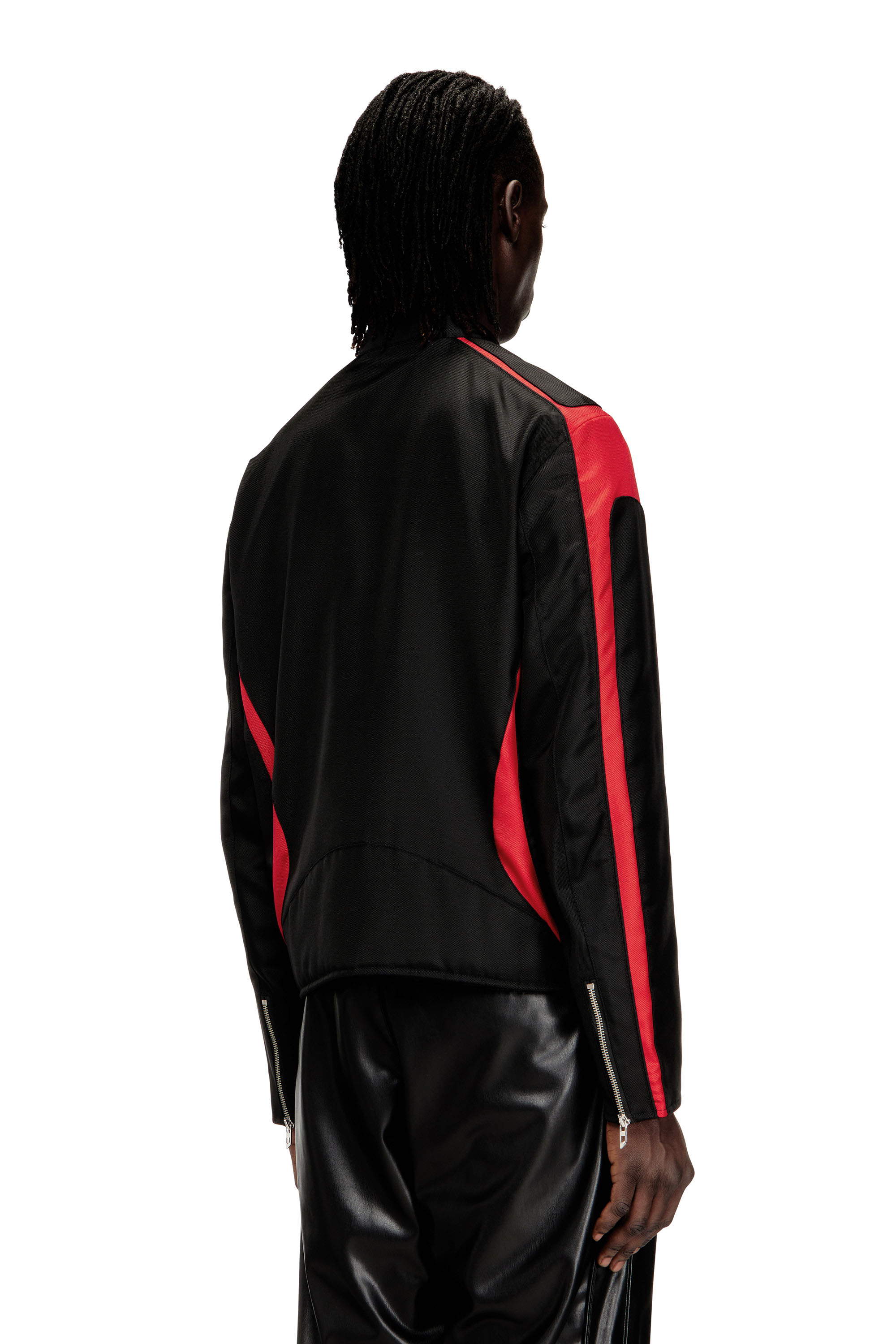 Diesel - J-ADAM-PDAI, Man's Biker-style jacket in colour-block canvas in Black/Red - 4