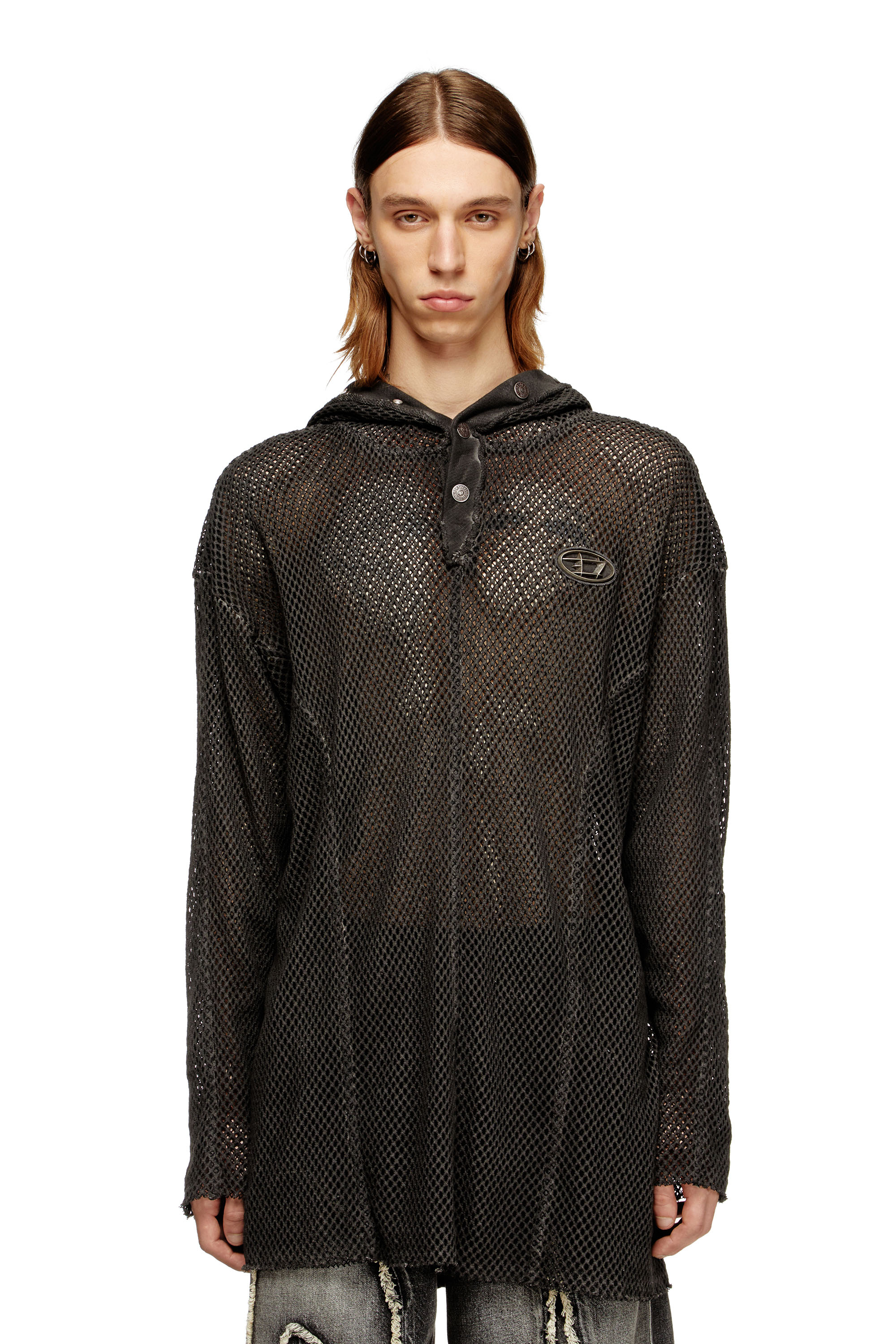 Diesel - S-THUG-FISHNET, Unisex's Fishnet hoodie with full-closure hood in Black - 2