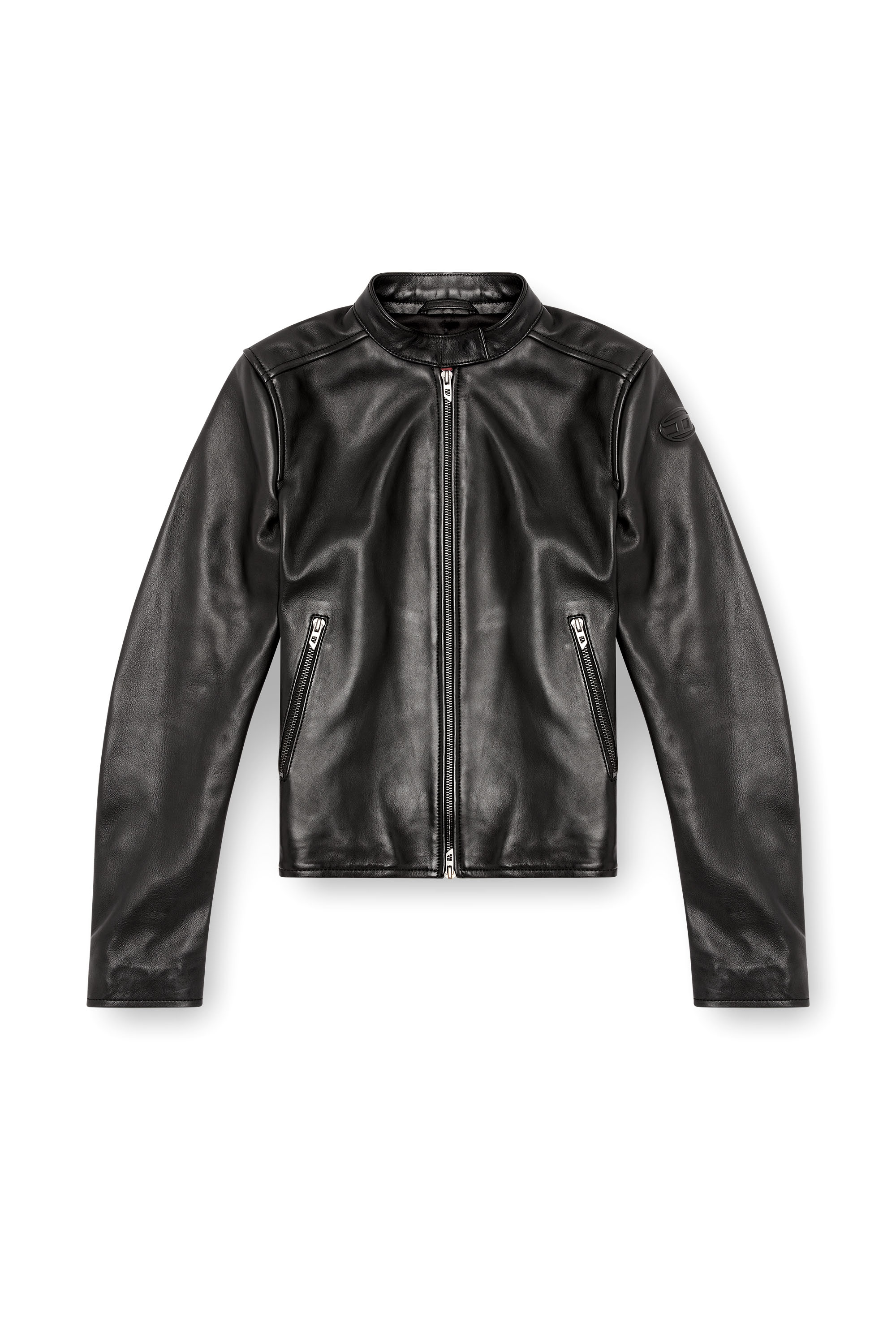 Diesel - L-AYLA, Woman Leather biker jacket with embossed logo in Black - Image 6