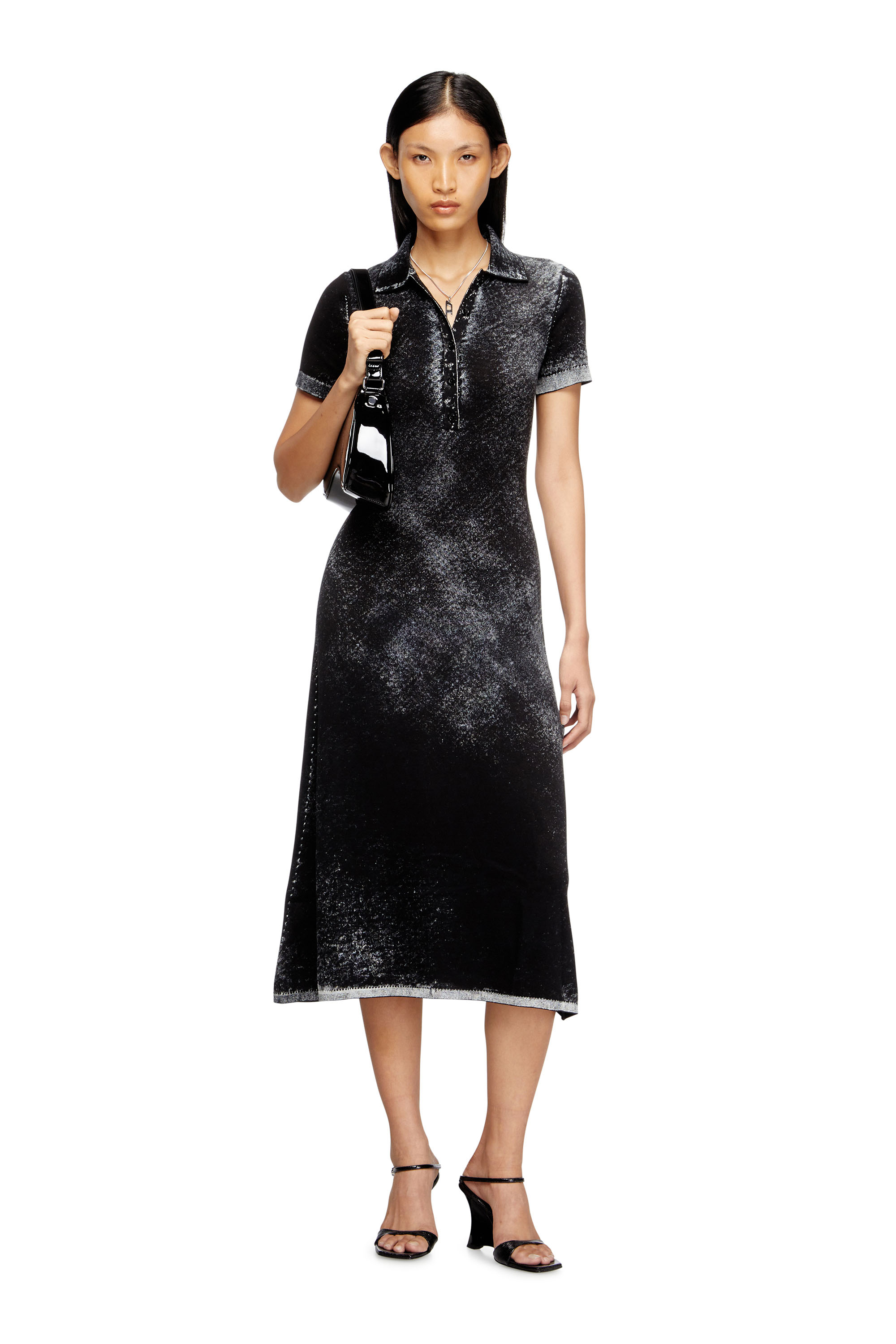 Diesel - M-LOURENS, Woman's Midi polo dress in reverse-printed knit in null - 1