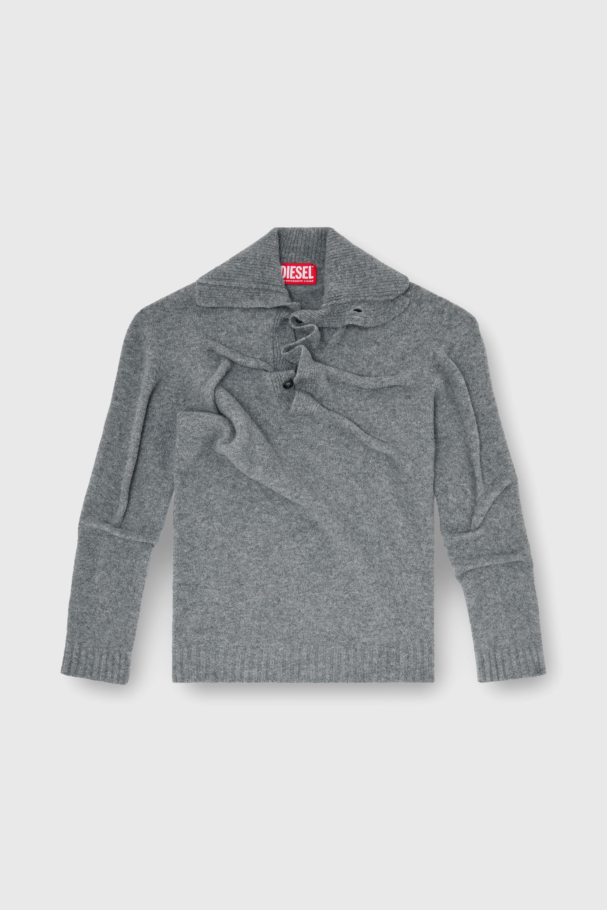 Diesel - K-ANDREW, Man's Button-neck jumper in wrinkled boiled knit in Grey - 1