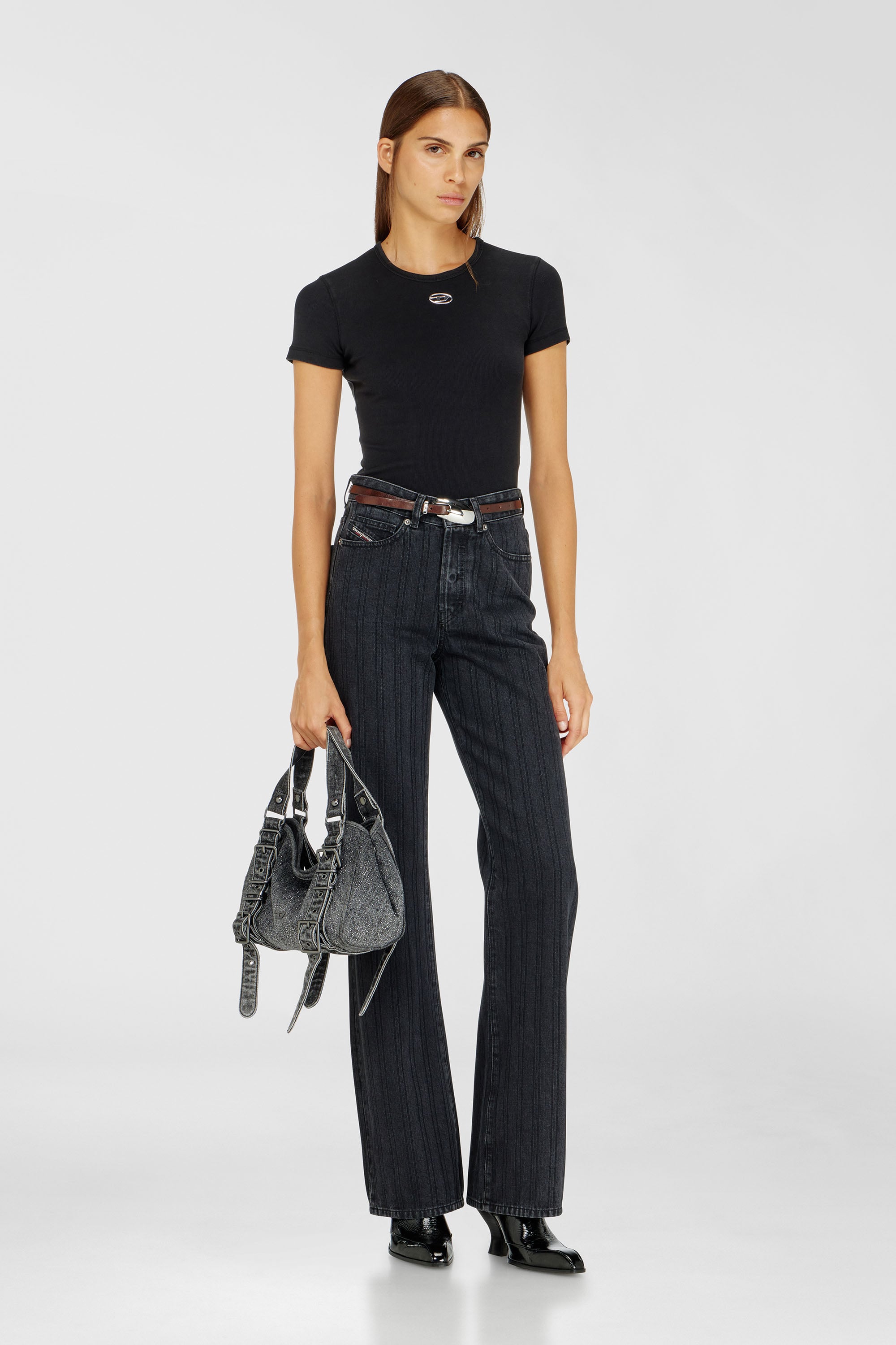 Diesel - D-ONE TOPHANDLE S, Woman's D-One-Small top-handle bag in crystal solarised denim in Black - 2