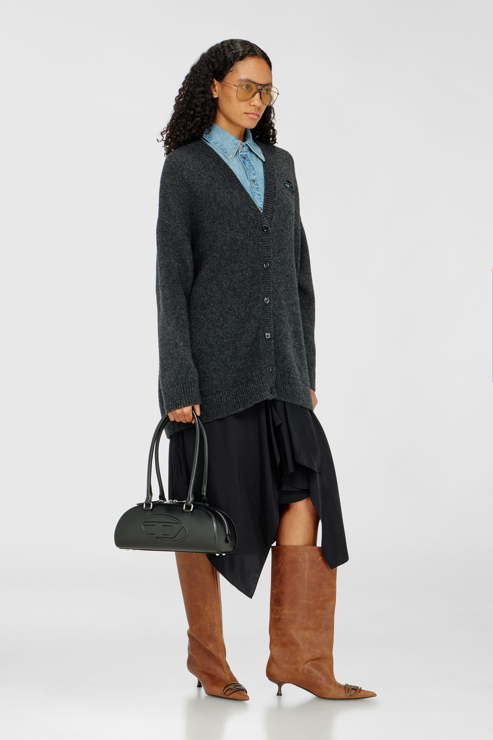 Diesel - M-AREELA, Woman's Cardigan in wool and alpaca blend in Black/Grey - 1