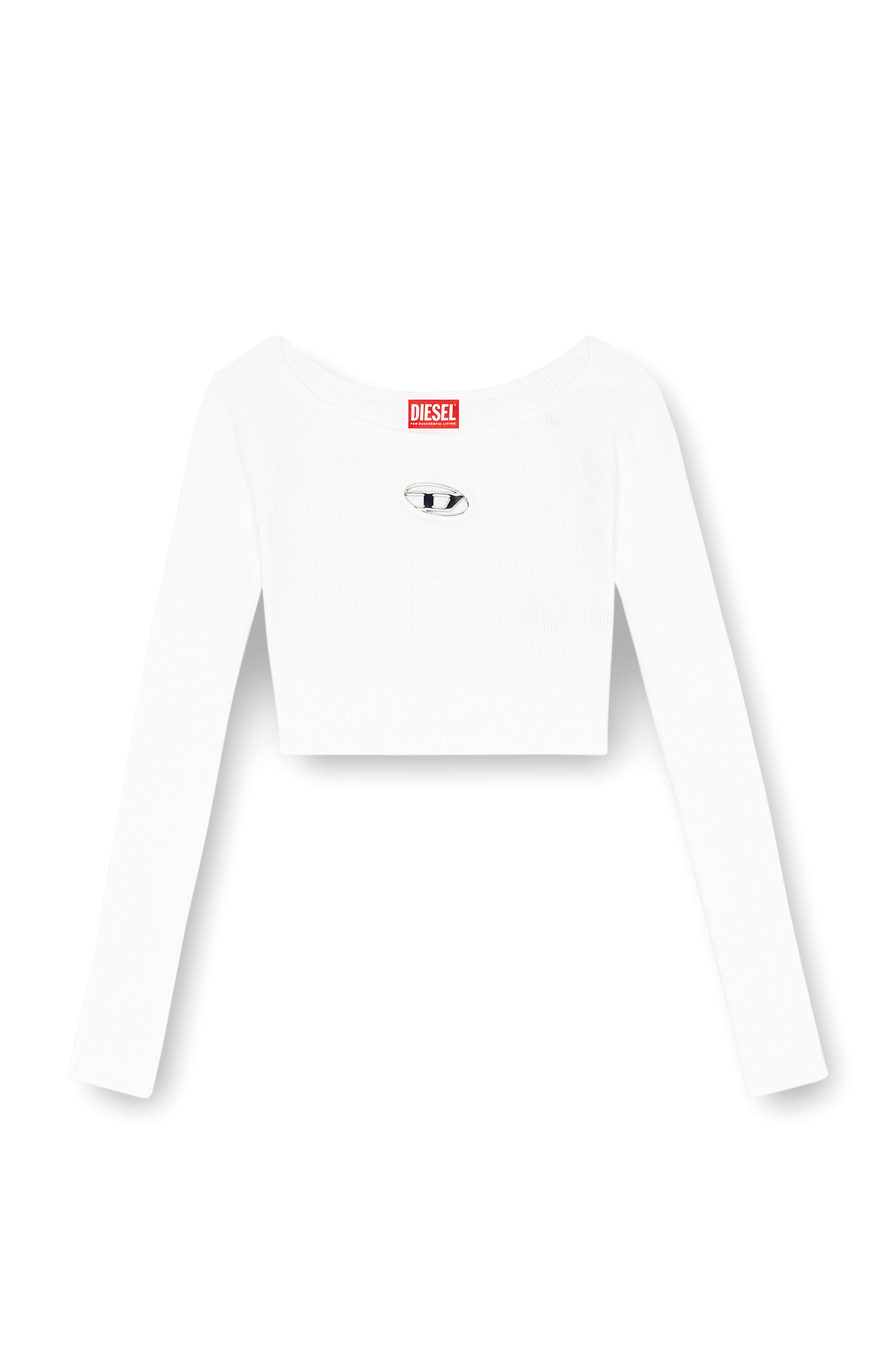 Diesel - M-VERA-LS, Woman's Off-the-shoulder top in ribbed knit in White - 2