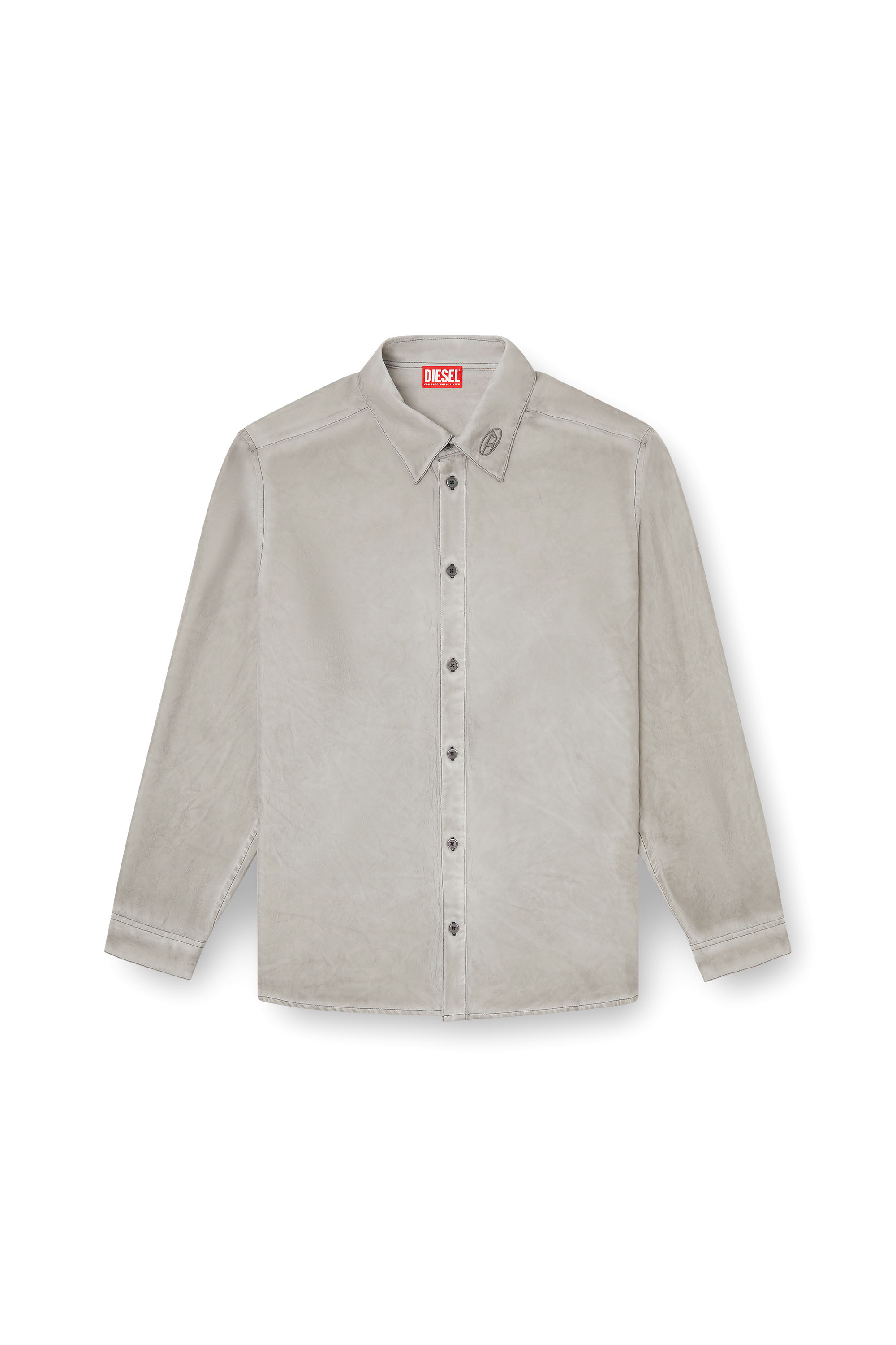 Diesel - S-LEON, Unisex's Fluid crinkled shirt with logo collar in Grey - 3