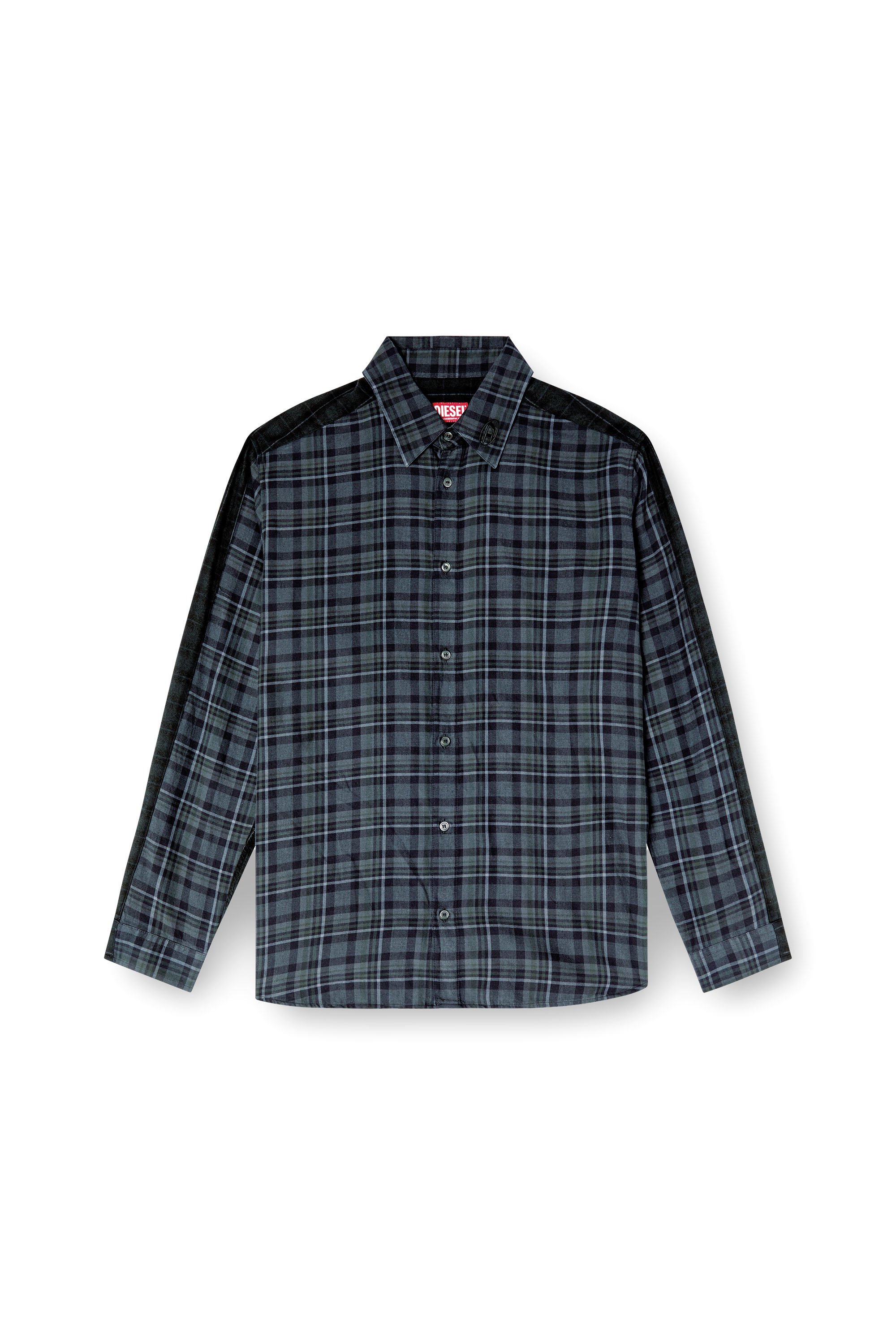 Diesel - S-SIMPLY-CHECK, Man's Spliced check flannel shirt in Black/Blue - 3