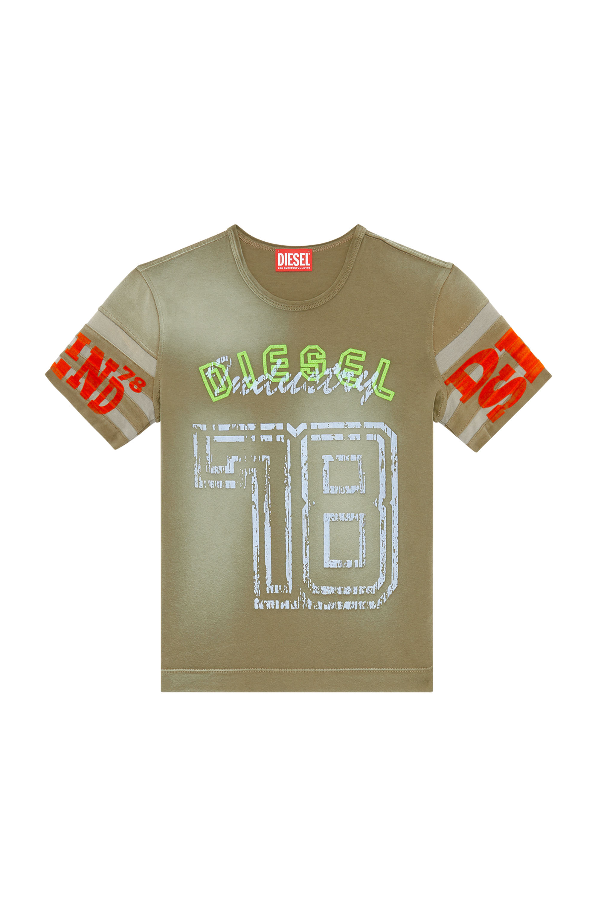 Diesel - T-UNCUSL, Woman T-shirt in treated jersey with flock prints in Brown - Image 4