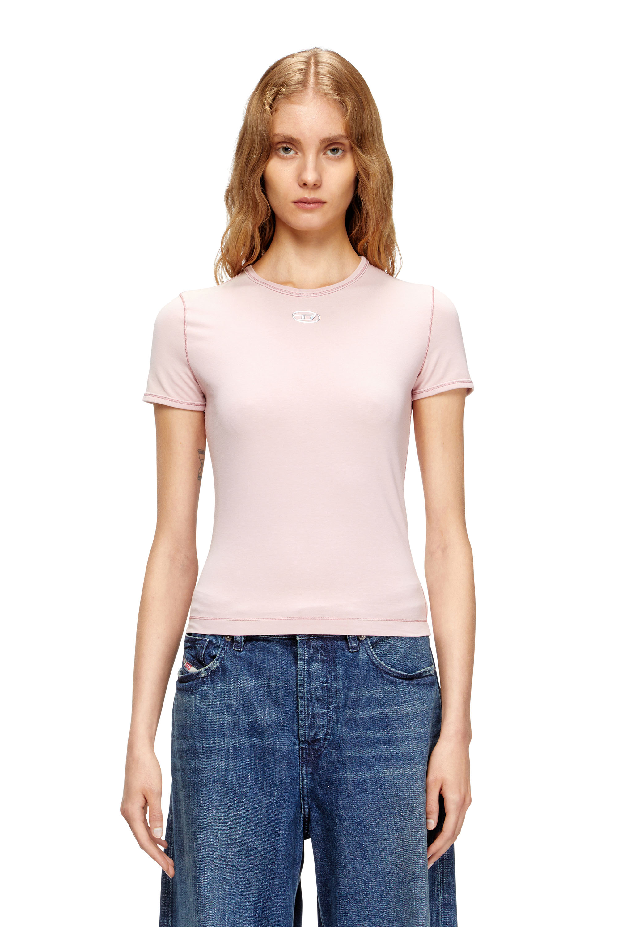Diesel - T-UNCUTIESLONG-OD, Woman's Slim-fit T-shirt with metallic Oval D in null - 1