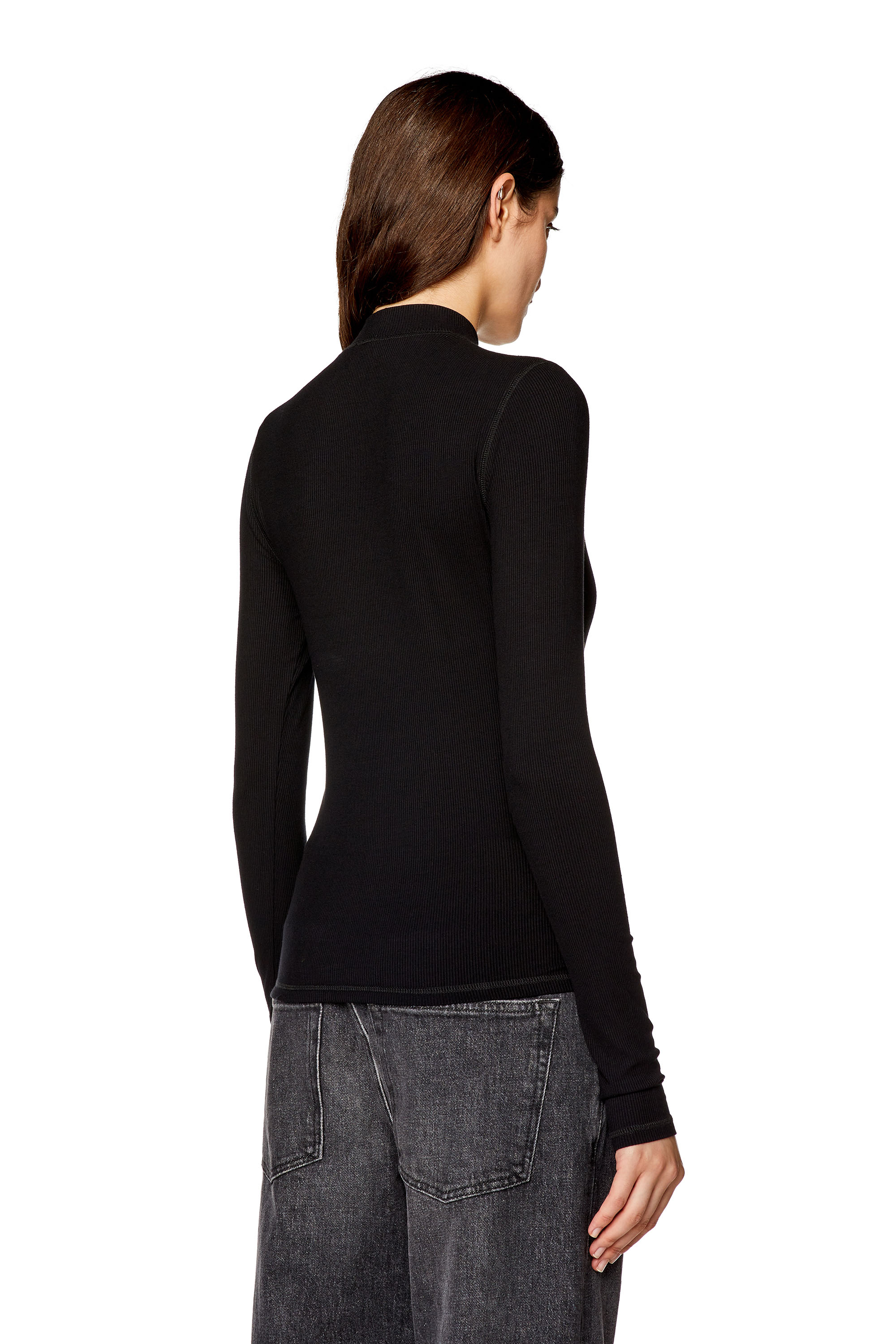 Diesel - T-MOKKY-LS-MICRODIV, Woman Ribbed top with mock neck in Black - Image 3
