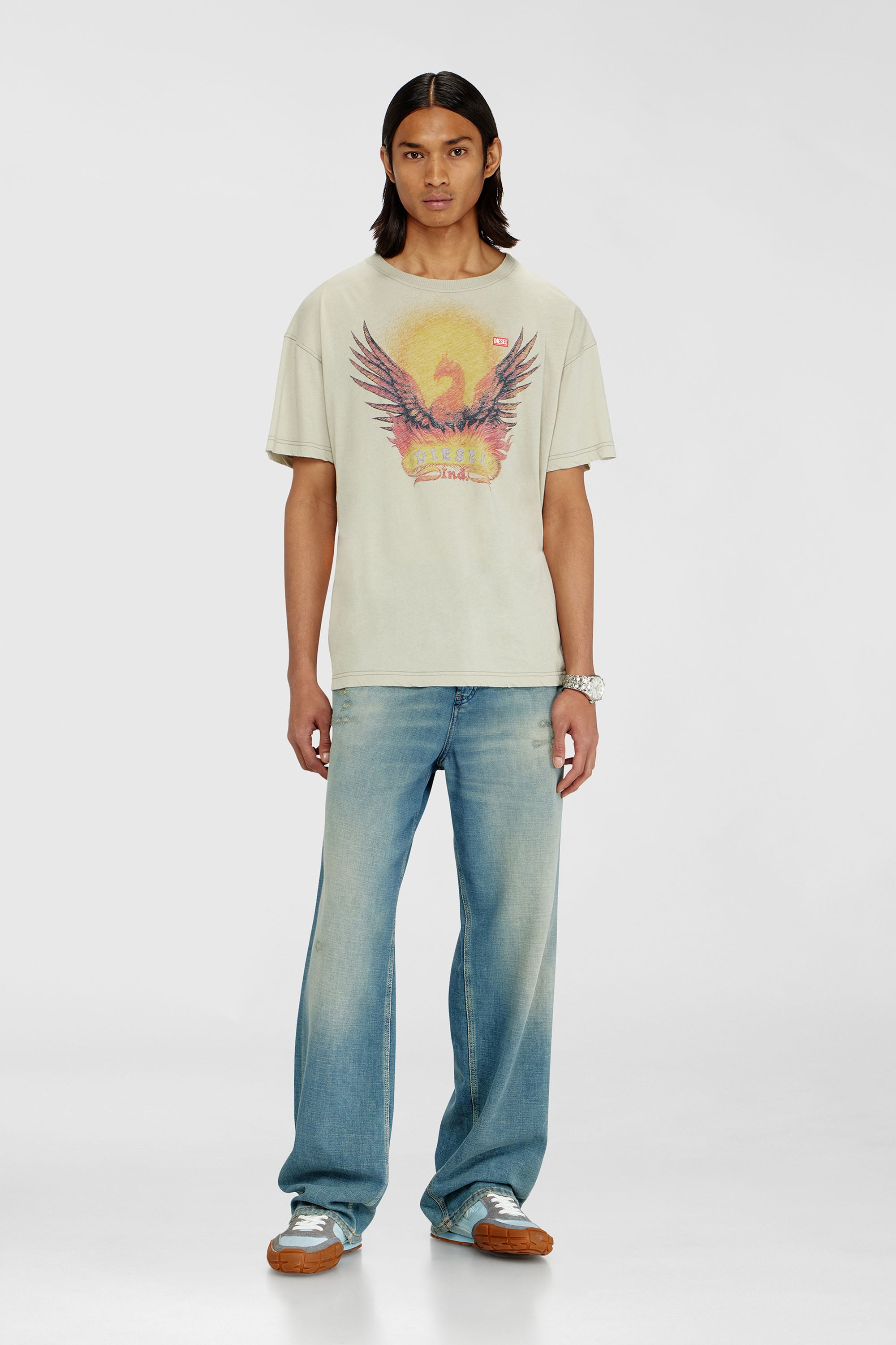 Diesel - T-NORM-AA1, Man's Regular T-shirt with Phoenix print in Beige - 2