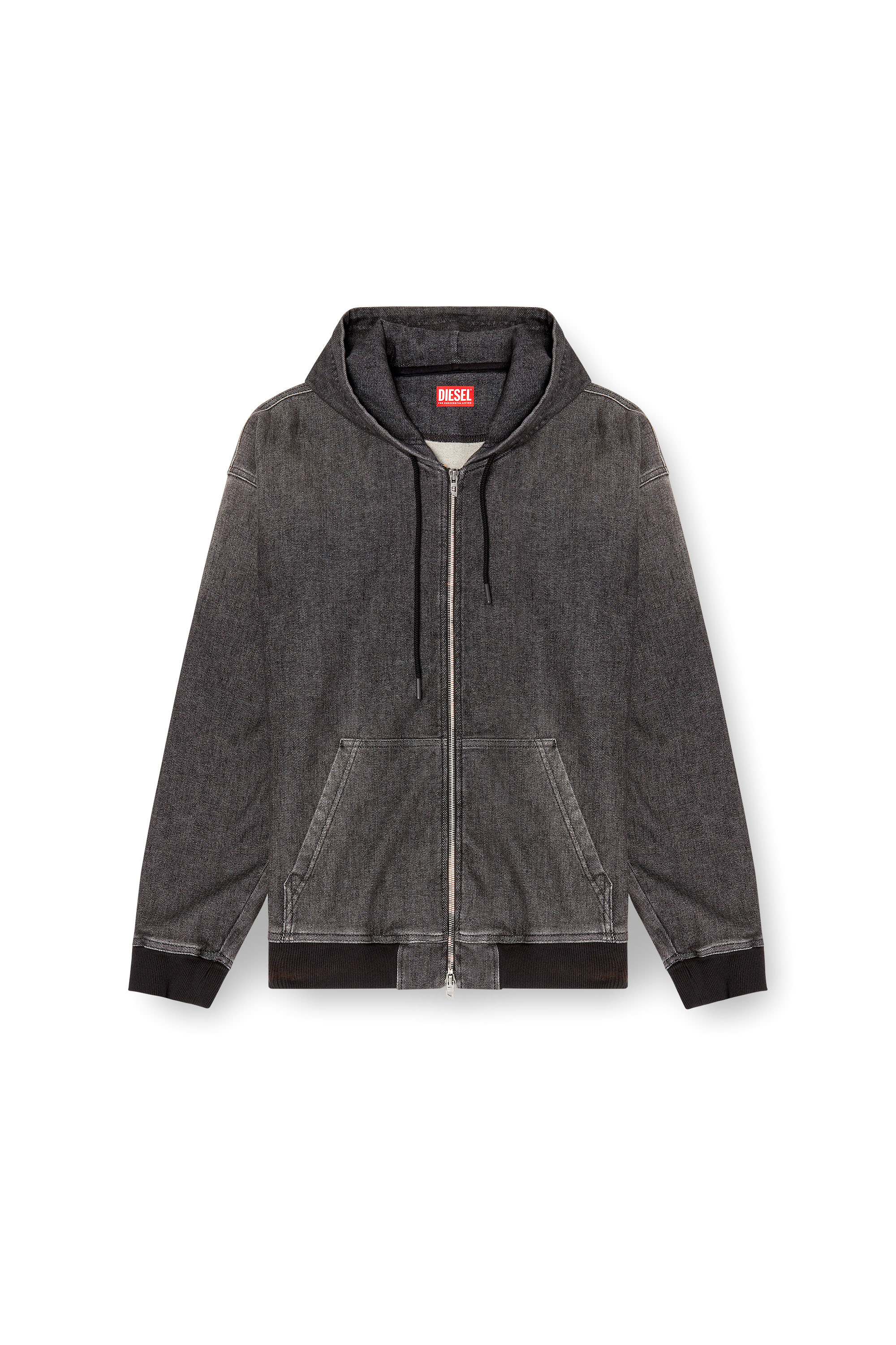 Diesel - D-GIRI-S TRACK, Unisex's Zipped hoodie in dirt-effect Track Denim in Black - 4