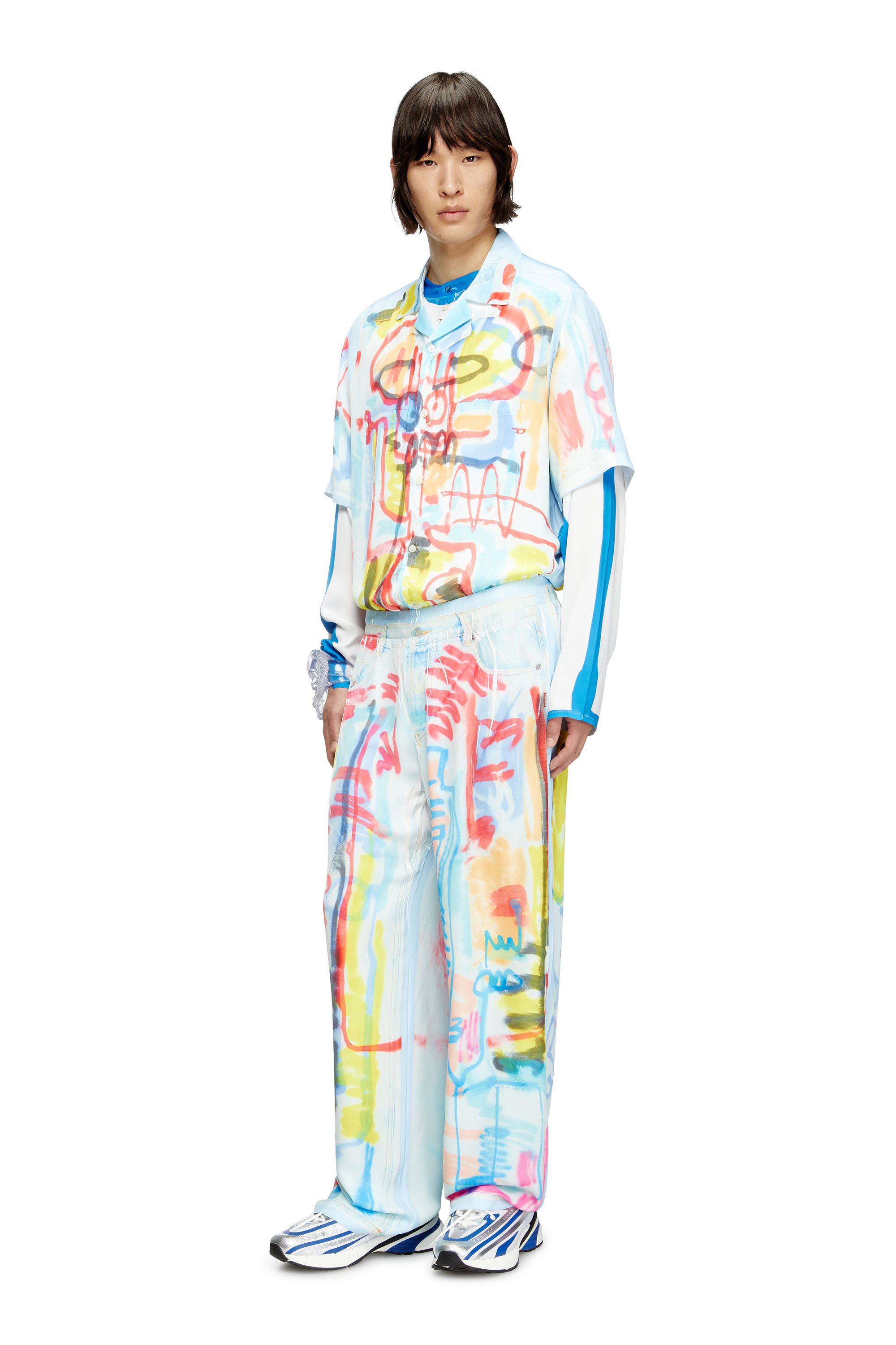 Diesel - P-AFTER-GRAFFITI-AFR, Unisex's Relaxed pant with graffiti print in Blue/White - 1