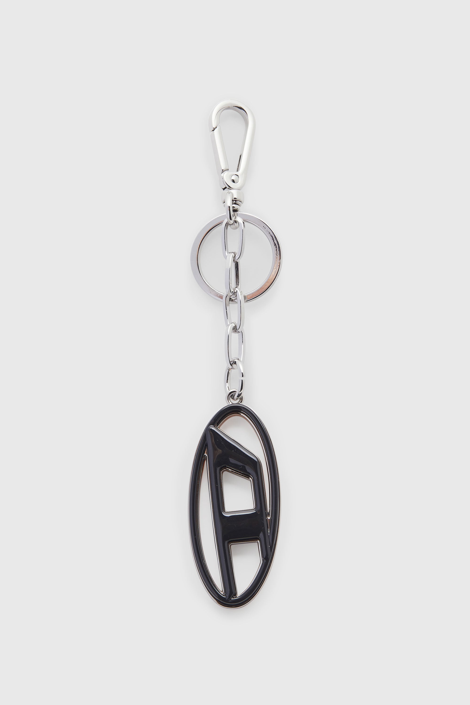 Diesel - CAGE-D LAYER, Man's Metal and resin Oval D keyring in Orange/Black - 2