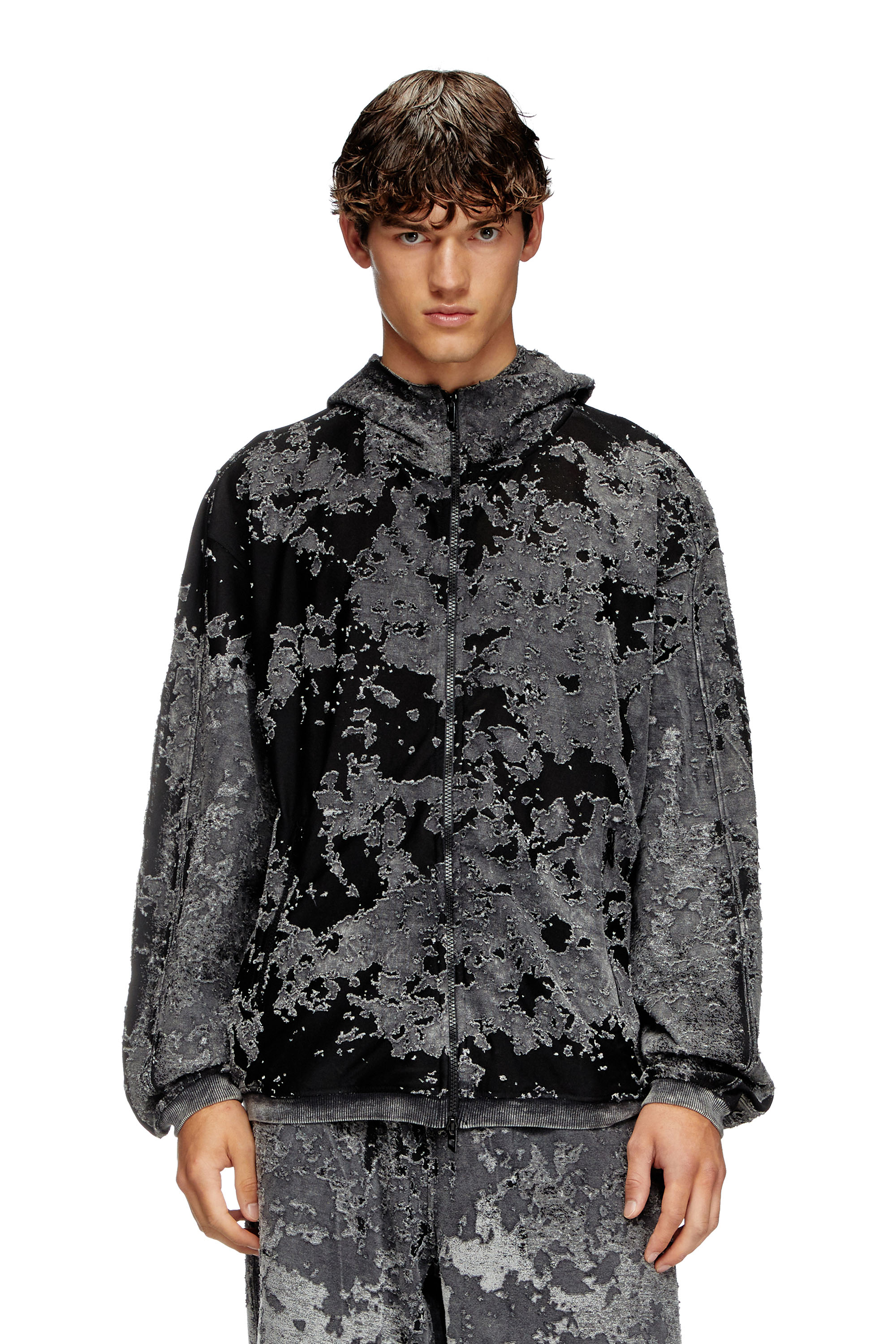 Diesel - S-IRTA, Man's Burnout hoodie with camo effect in Black - 1